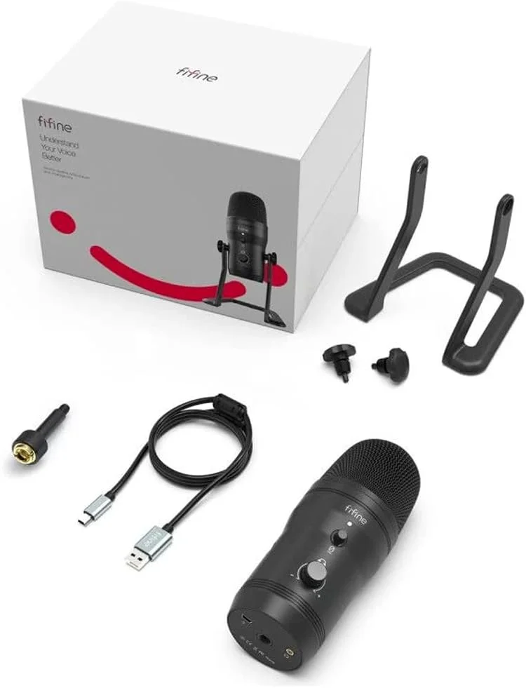 میکروفون استودیویی USB FIFINE برای ضبط، میکروفون پادکست کامپیوتر برای PC، PS4، Mac با دکمه قطع صدا و جک هدفون مانیتور، چهار الگوی پیکاپ برای آواز، استریم یوتیوب، بازی، ASMR، کلاس Zoom (K690)