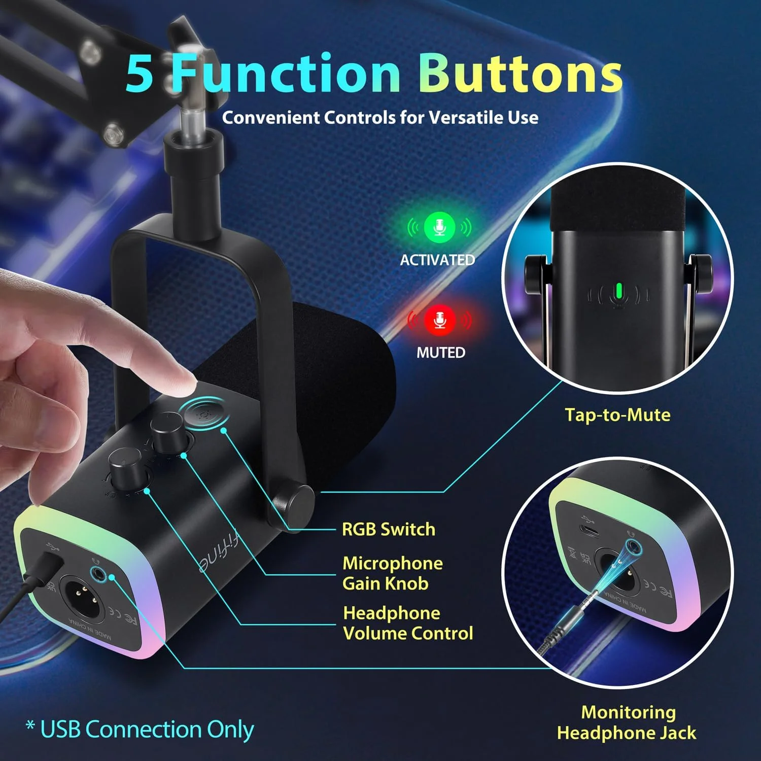 میکروفون استریمینگ XLR FIFINE با بازویی برای استودیوی پادکست، میکروفون دینامیک USB گیمینگ PC با دکمه قطع صدا، برای PS4/5 Mac کارت صداهای میکسر میکروفون استریمینگ XLR FIFINE با بازویی برای استودیوی پادکست، میکروفون دینامیک USB گیمینگ PC با دکمه قطع صدا، برای PS4/5 Mac کارت صداهای میکسر