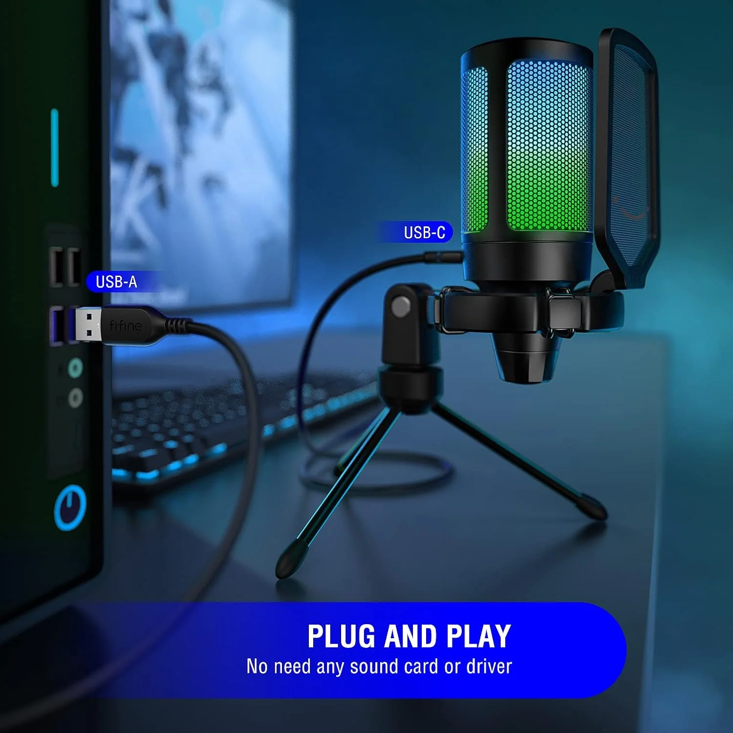 میکروفون گیمینگ FIFINE برای کامپیوتر، میکروفون USB برای استریمینگ استودیوی پادکست، با پایه میکروفون و دکمه قطع صدا، برای PS4 PS5 Mac میکروفون گیمینگ FIFINE برای کامپیوتر، میکروفون USB برای استریمینگ استودیوی پادکست، با پایه میکروفون و دکمه قطع صدا، برای PS4 PS5 Mac