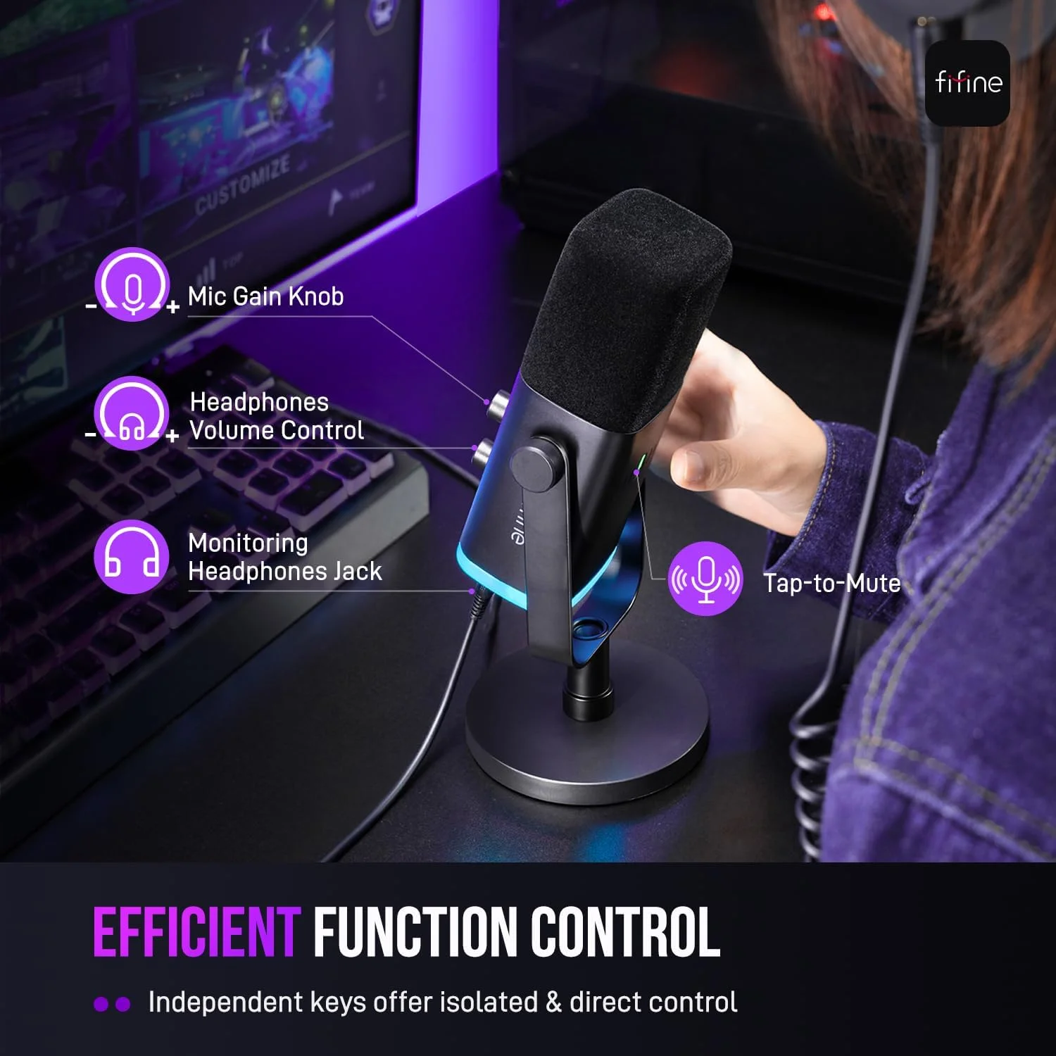 میکروفون داینامیک XLR/USB FIFINE برای ضبط پادکست، میکروفون استریمینگ گیمینگ کامپیوتر PC با نور RGB، دکمه قطع صدا، جک هدفون، پایه رومیزی، میکروفون وکال برای آواز خواندن در یوتیوب - AmpliGame AM8 میکروفون داینامیک XLR/USB FIFINE برای ضبط پادکست، میکروفون استریمینگ گیمینگ کامپیوتر PC با نور RGB، دکمه قطع صدا، جک هدفون، پایه رومیزی، میکروفون وکال برای آواز خواندن در یوتیوب - AmpliGame AM8