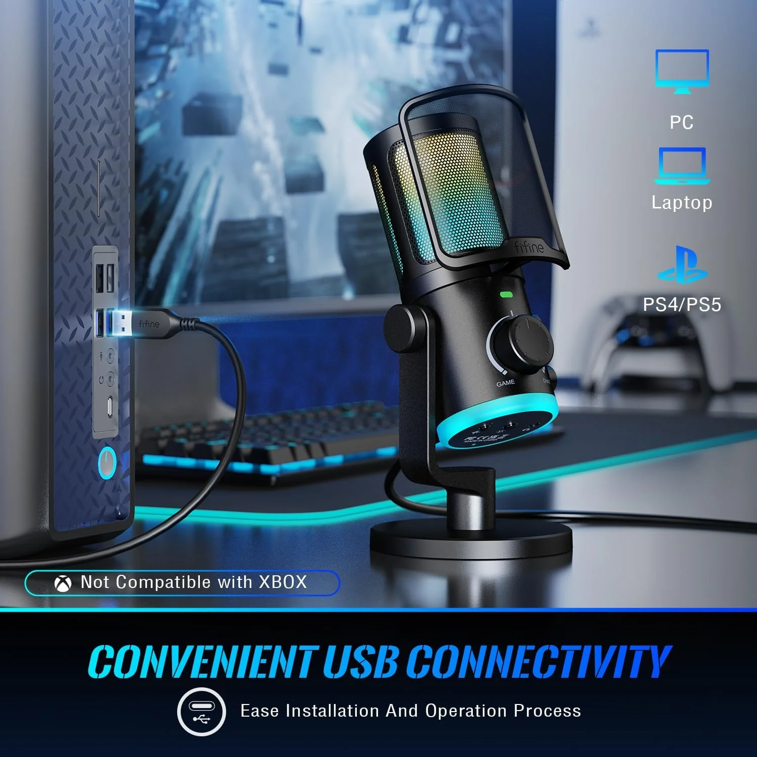 میکروفون گیمینگ FIFINE برای کامپیوتر، میکروفون استریم USB با تعادل چت بازی، میکروفون رومیزی RGB خازنی کامپیوتر با دکمه قطع صدا، حذف نویز برای پادکست/توییچ/دیسکورد - AMPLIGAME AM6 میکروفون گیمینگ FIFINE برای کامپیوتر، میکروفون استریم USB با تعادل چت بازی، میکروفون رومیزی RGB خازنی کامپیوتر با دکمه قطع صدا، حذف نویز برای پادکست/توییچ/دیسکورد - AMPLIGAME AM6