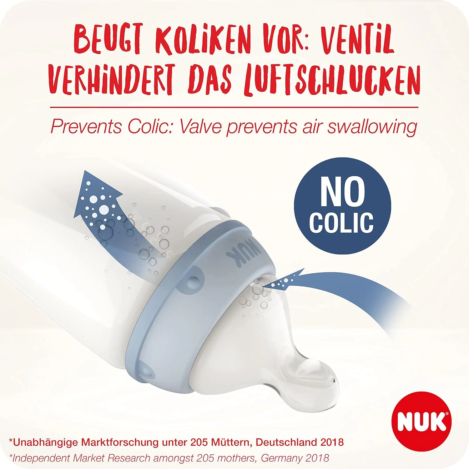 شیشه شیر نوزاد NUK First Choice+، 0-6 ماه، 300 میلی لیتر، شیشه های ضد کولیک با سرشیشه سیلیکونی ارتودنسی، کنترل دما، بدون BPA، خاکستری و سفید، 3 عدد