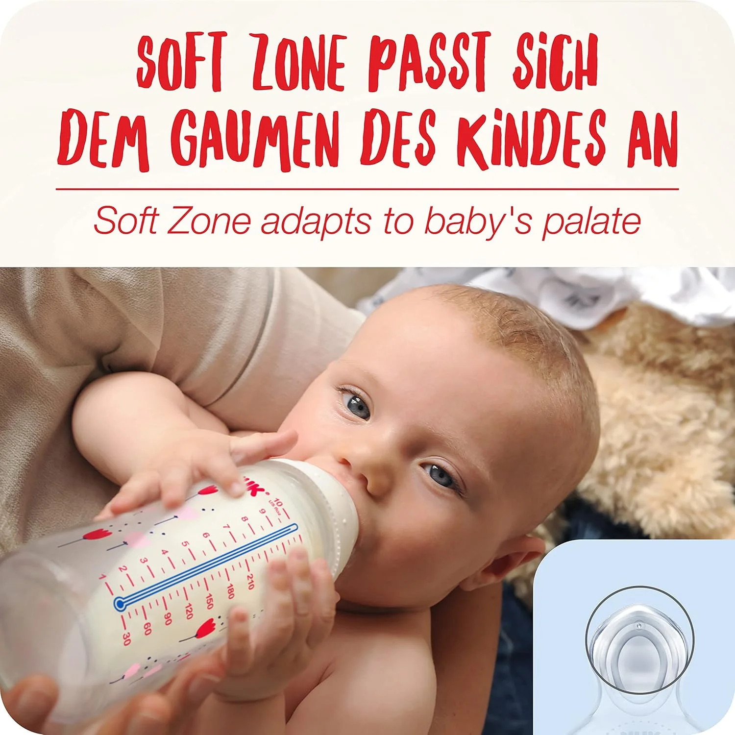 شیشه شیر نوزاد NUK First Choice+، 0-6 ماه، 300 میلی لیتر، شیشه های ضد کولیک با سرشیشه سیلیکونی ارتودنسی، کنترل دما، بدون BPA، خاکستری و سفید، 3 عدد