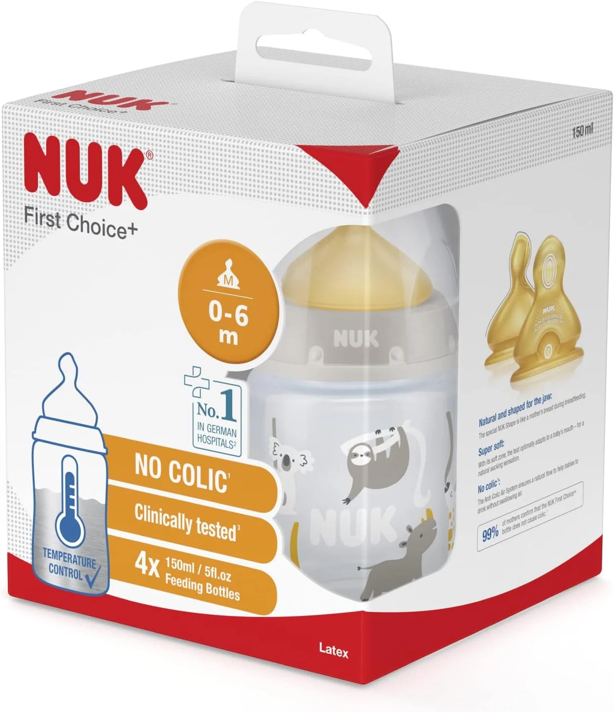 ست شیشه شیر نوزاد NUK First Choice+ | 0-6 ماه | کنترل دما | دریچه ضد کولیک | 150 میلی لیتر | بدون BPA | سرشیشه لاتکس | سافاری (بژ) | 4 عدد ست شیشه شیر نوزاد NUK First Choice+ | 0-6 ماه | کنترل دما | دریچه ضد کولیک | 150 میلی لیتر | بدون BPA | سرشیشه لاتکس | سافاری (بژ) | 4 عدد