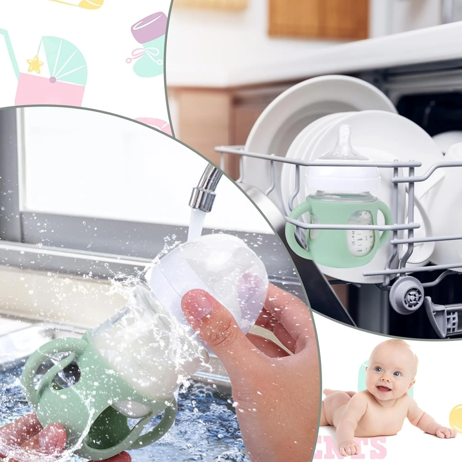 بسته 3 عددی روکش سیلیکونی برای شیشه شیرهای اونت - محافظ ضد شکستگی شیشه شیر کودک به همراه دسته برای شیشه شیرهای شیشه ای طبیعی اونت، سازگار با شیشه شیر کودک (240ml) (120ml) بسته 3 عددی روکش سیلیکونی برای شیشه شیرهای اونت - محافظ ضد شکستگی شیشه شیر کودک به همراه دسته برای شیشه شیرهای شیشه ای طبیعی اونت، سازگار با شیشه شیر کودک (240ml) (120ml)