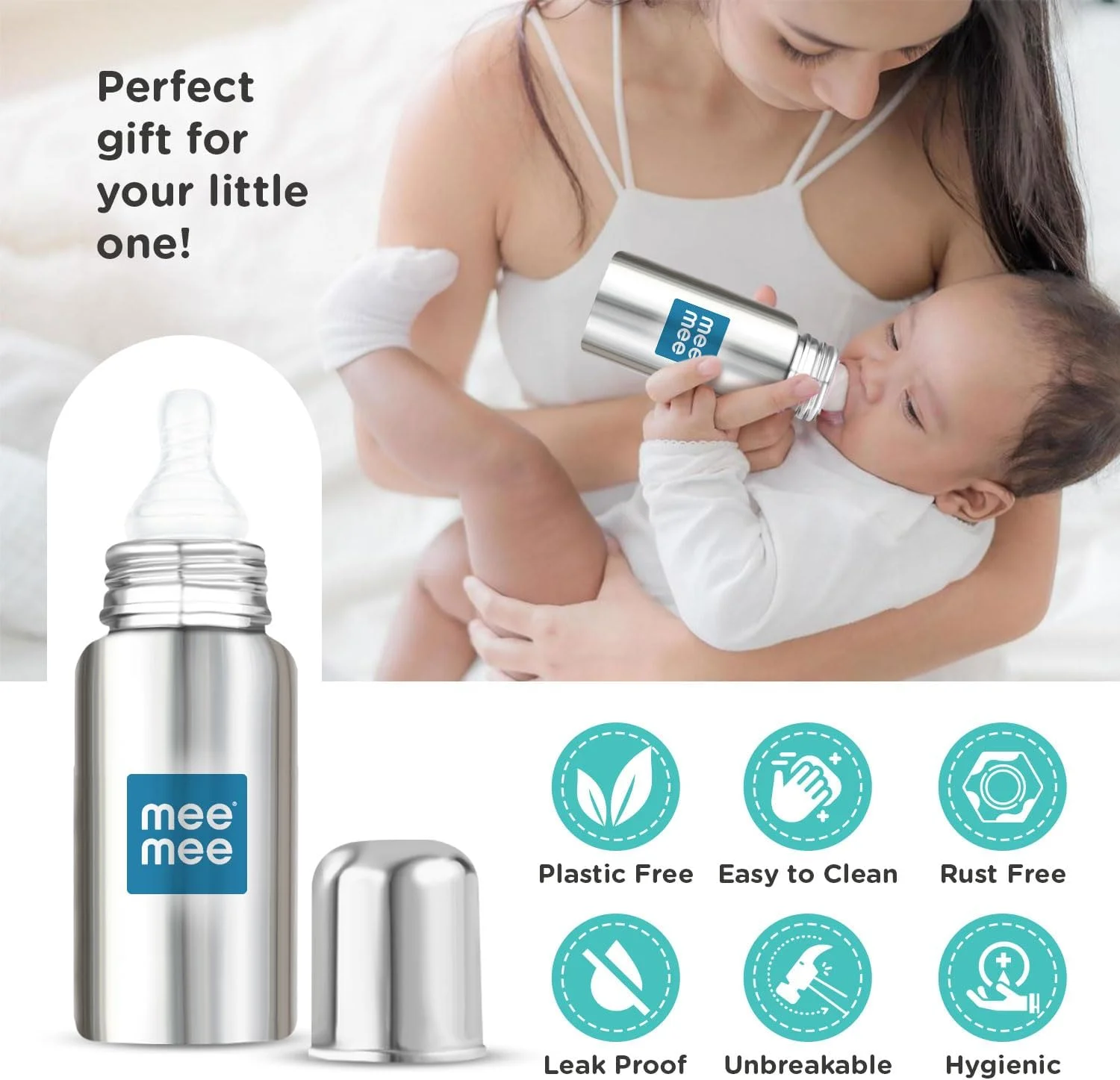 شیشه شیر استیل کودک می می 240 میلی لیتر | شیشه شیر کودک با دریچه ضد نفخ پیشرفته، فاقد BPA، سرشیشه سیلیکونی نرم، گردن پهن برای نوزادان/کودکان/تازه متولدین 0-2 سال شیشه شیر استیل کودک می می 240 میلی لیتر | شیشه شیر کودک با دریچه ضد نفخ پیشرفته، فاقد BPA، سرشیشه سیلیکونی نرم، گردن پهن برای نوزادان/کودکان/تازه متولدین 0-2 سال