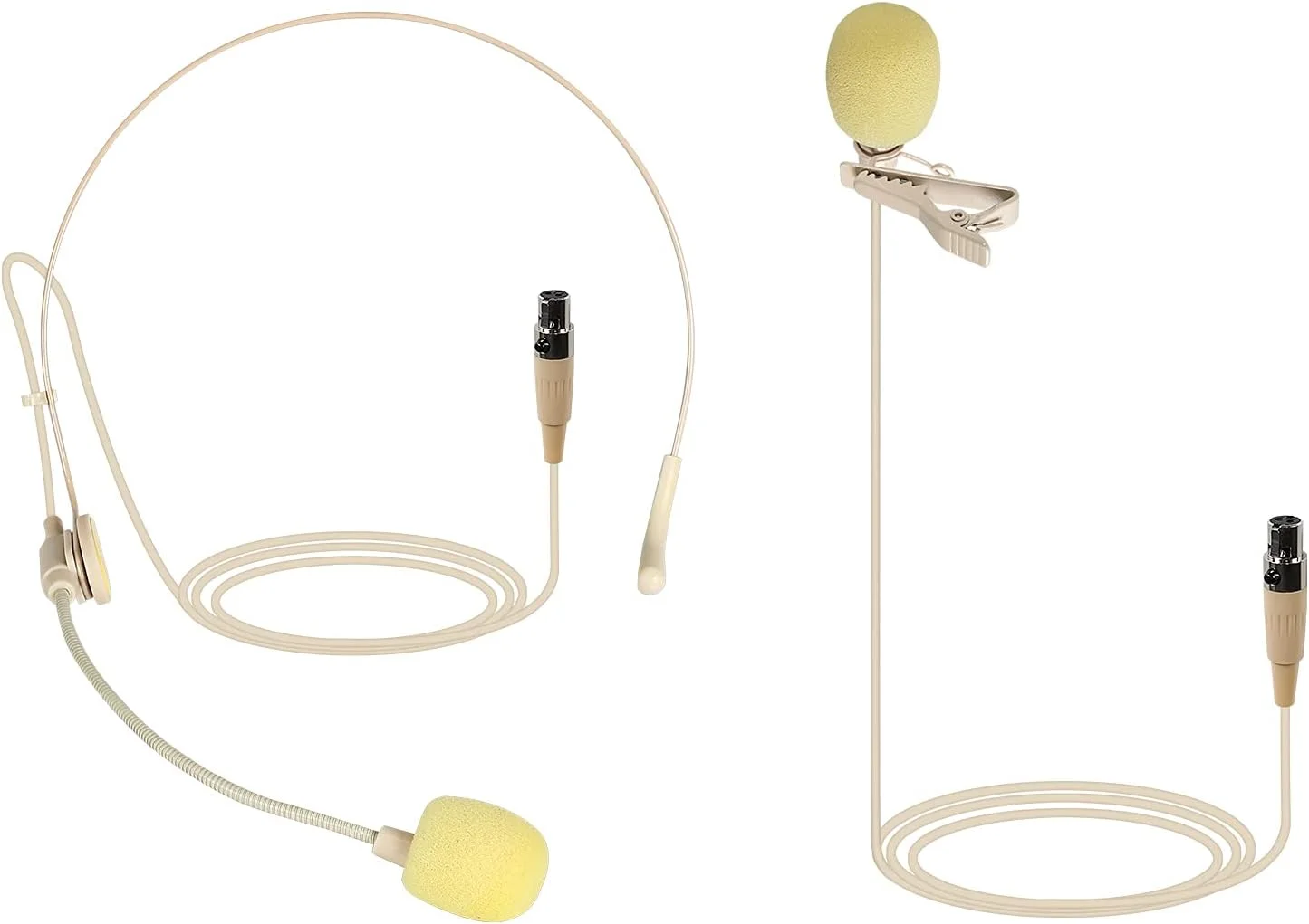 مجموعه میکروفون یقه ای و هدست Phenyx Pro بژ با جک مینی XLR، گیره بدون دست، هدست بوم سیمی انعطاف پذیر، سازگار با تمام سیستم های میکروفون بی سیم