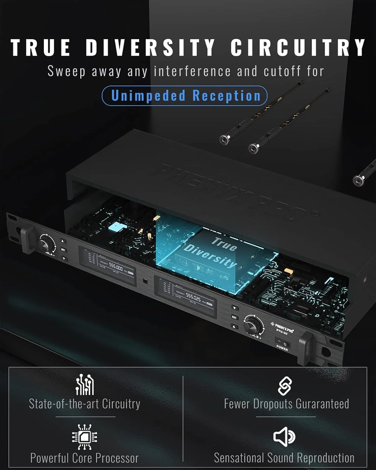 سیستم میکروفون بی سیم Phenyx Pro، مجموعه میکروفون بی سیم دوگانه با تنوع واقعی با میکروفون دستی UHF/بادی پک/هدست/میکروفون یقه ای، اسکن خودکار، 2x1000 کانال برای استیج و استودیو (PTU-2U-1H1B) سیستم میکروفون بی سیم Phenyx Pro، مجموعه میکروفون بی سیم دوگانه با تنوع واقعی با میکروفون دستی UHF/بادی پک/هدست/میکروفون یقه ای، اسکن خودکار، 2x1000 کانال برای استیج و استودیو (PTU-2U-1H1B)