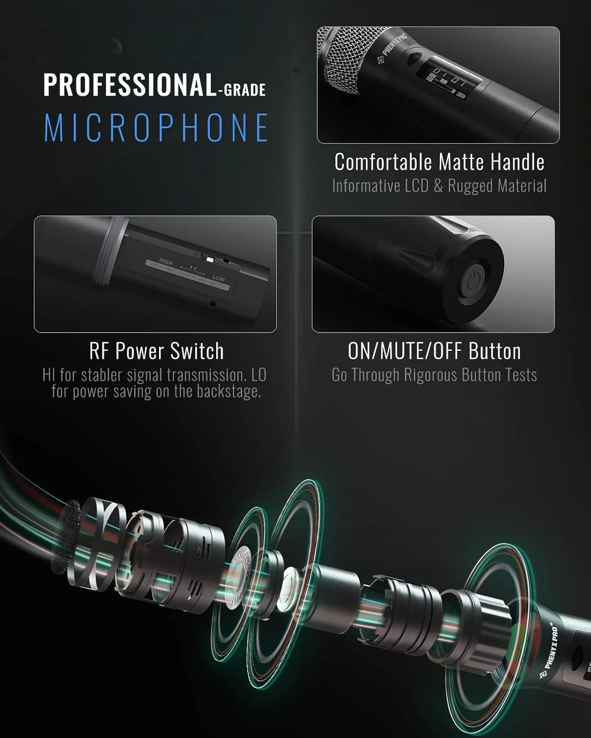 سیستم میکروفون بی سیم Phenyx Pro، مجموعه میکروفون بی سیم دوگانه با تنوع واقعی با میکروفون دستی UHF/بادی پک/هدست/میکروفون یقه ای، اسکن خودکار، 2x1000 کانال برای استیج و استودیو (PTU-2U-1H1B) سیستم میکروفون بی سیم Phenyx Pro، مجموعه میکروفون بی سیم دوگانه با تنوع واقعی با میکروفون دستی UHF/بادی پک/هدست/میکروفون یقه ای، اسکن خودکار، 2x1000 کانال برای استیج و استودیو (PTU-2U-1H1B)