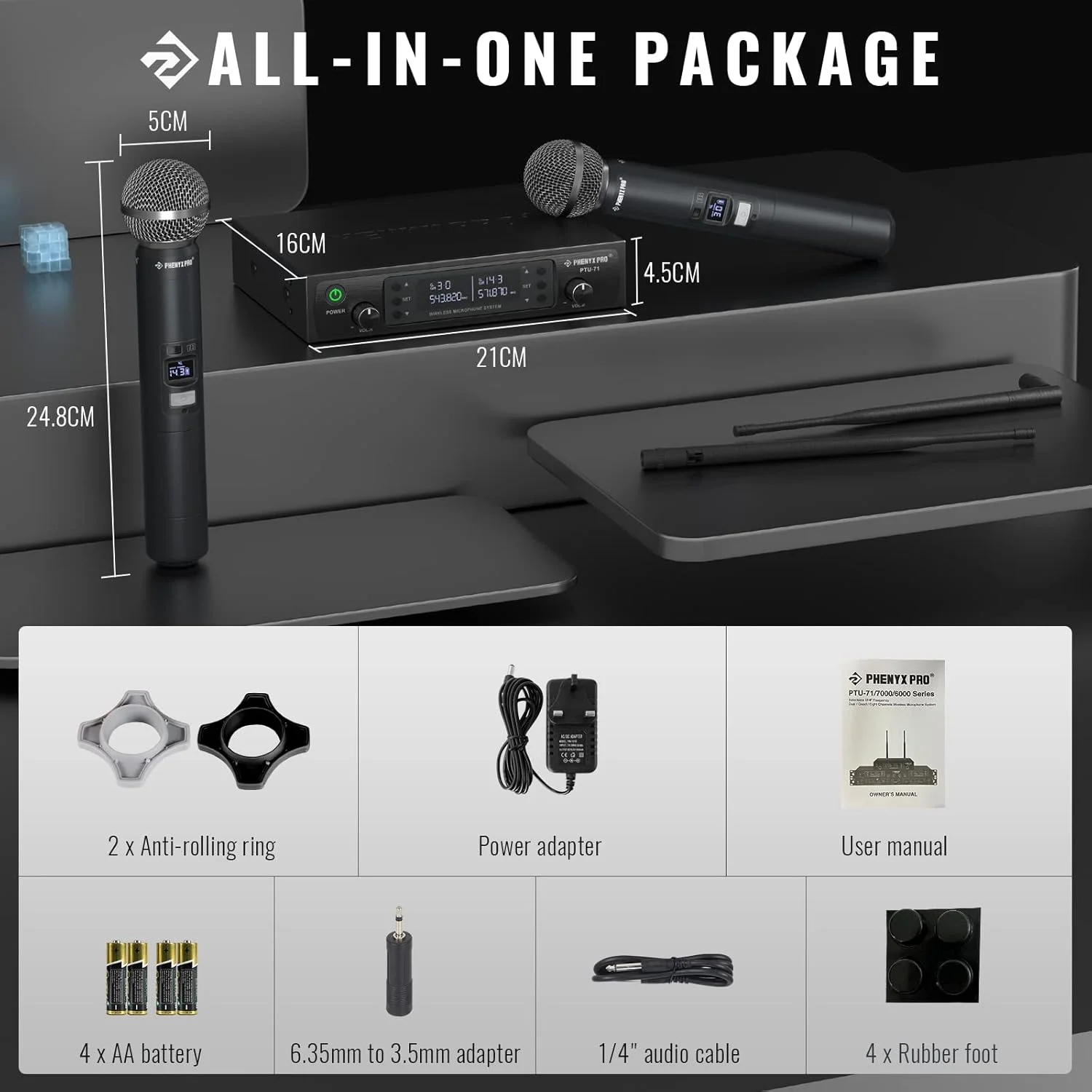 سیستم میکروفون بیسیم، مجموعه میکروفون بیسیم دو کاناله Phenyx Pro با 2 میکروفون دستی، 2x100 کانال، اسکن خودکار، عملکرد قفل، پوشش 328 فوتی، ایدهآل برای دیجی، کلیسا، رویدادها (PTU-71A) سیستم میکروفون بیسیم، مجموعه میکروفون بیسیم دو کاناله Phenyx Pro با 2 میکروفون دستی، 2x100 کانال، اسکن خودکار، عملکرد قفل، پوشش 328 فوتی، ایدهآل برای دیجی، کلیسا، رویدادها (PTU-71A)