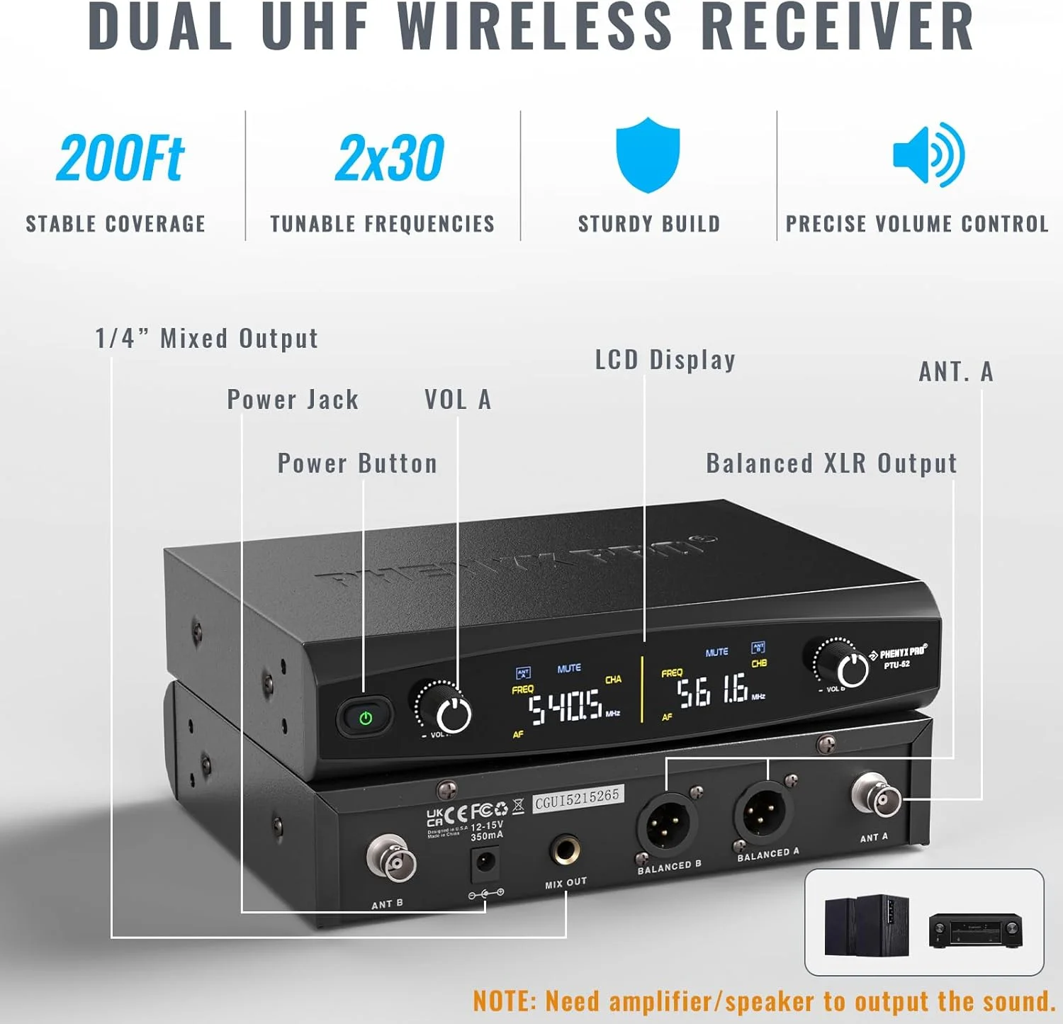 سیستم میکروفون بی سیم UHF Phenyx Pro با 2x30 فرکانس قابل تنظیم، ست میکروفون بی سیم فلزی، برد 200 فوت، 2 عدد بادی پک و هدست/میکروفون یقه ای برای سخنرانی، آواز، کلیسا، دی جی (PTU-52-2B) سیستم میکروفون بی سیم UHF Phenyx Pro با 2x30 فرکانس قابل تنظیم، ست میکروفون بی سیم فلزی، برد 200 فوت، 2 عدد بادی پک و هدست/میکروفون یقه ای برای سخنرانی، آواز، کلیسا، دی جی (PTU-52-2B)