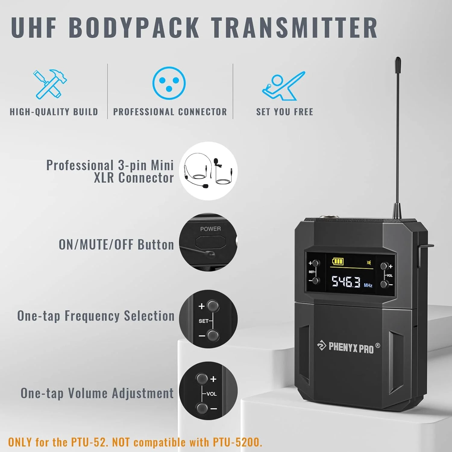 سیستم میکروفون بی سیم UHF Phenyx Pro با 2x30 فرکانس قابل تنظیم، ست میکروفون بی سیم فلزی، برد 200 فوت، 2 عدد بادی پک و هدست/میکروفون یقه ای برای سخنرانی، آواز، کلیسا، دی جی (PTU-52-2B) سیستم میکروفون بی سیم UHF Phenyx Pro با 2x30 فرکانس قابل تنظیم، ست میکروفون بی سیم فلزی، برد 200 فوت، 2 عدد بادی پک و هدست/میکروفون یقه ای برای سخنرانی، آواز، کلیسا، دی جی (PTU-52-2B)