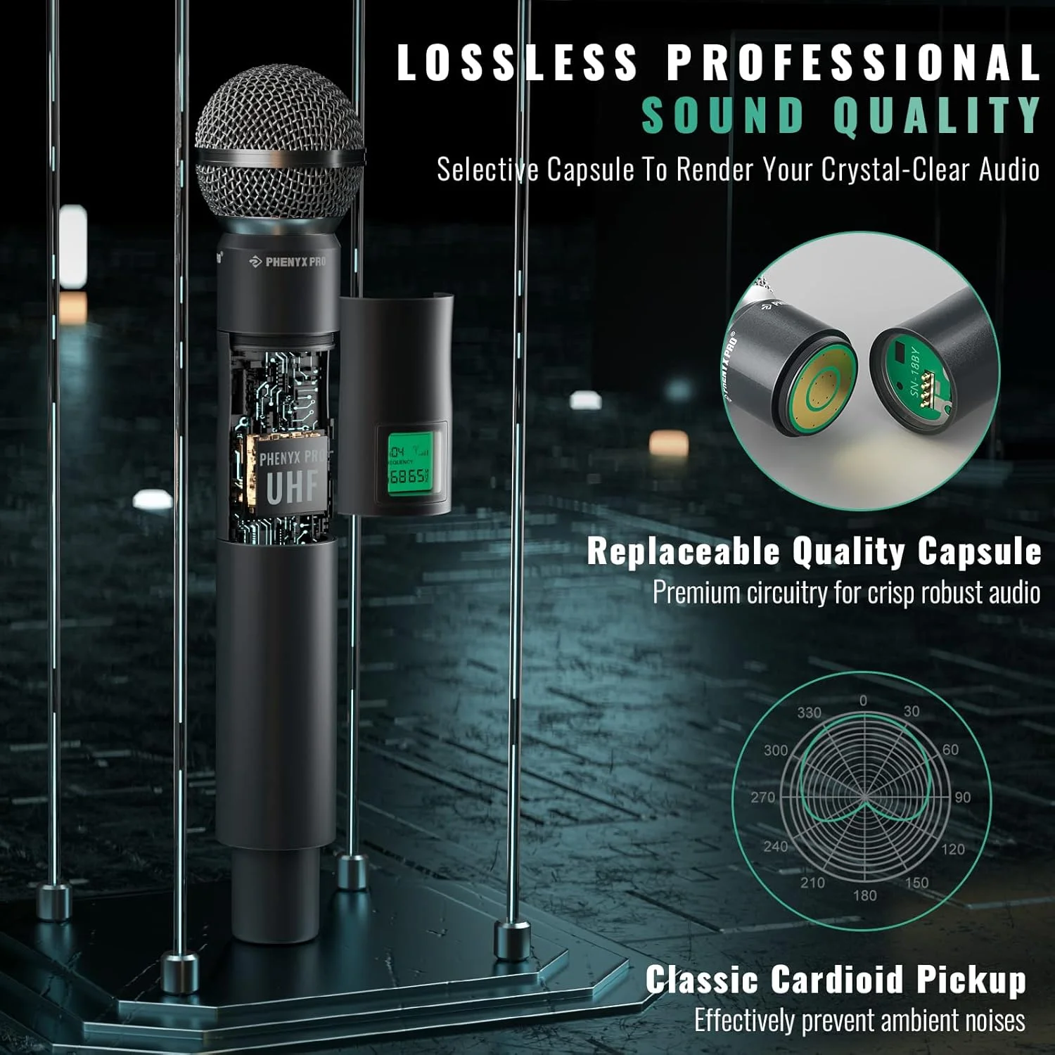 سیستم میکروفون بی سیم Phenyx Pro، ست میکروفون بی سیم UHF 4 کاناله با چهار میکروفون دستی، بدنه تمام فلزی، فرکانس ثابت، برد بلند 260 فوت، ایده آل برای کلیسا، کارائوکه، عروسی ها، رویدادها (PTU-5000A) سیستم میکروفون بی سیم Phenyx Pro، ست میکروفون بی سیم UHF 4 کاناله با چهار میکروفون دستی، بدنه تمام فلزی، فرکانس ثابت، برد بلند 260 فوت، ایده آل برای کلیسا، کارائوکه، عروسی ها، رویدادها (PTU-5000A)