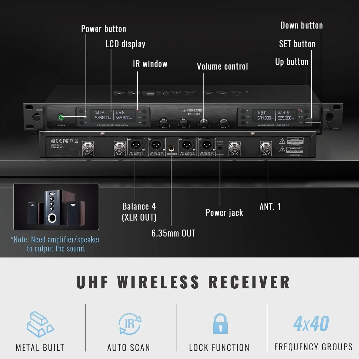 سیستم میکروفون بی سیم Phenyx Pro، میکروفون بی سیم چهار کاناله، با 4x40 فرکانس UHF، اسکن خودکار، برد بلند 328 فوتی، 4 میکروفون دستی دینامیک برای آواز، کلیسا، کارائوکه (PTU-7000-4H) سیستم میکروفون بی سیم Phenyx Pro، میکروفون بی سیم چهار کاناله، با 4x40 فرکانس UHF، اسکن خودکار، برد بلند 328 فوتی، 4 میکروفون دستی دینامیک برای آواز، کلیسا، کارائوکه (PTU-7000-4H)