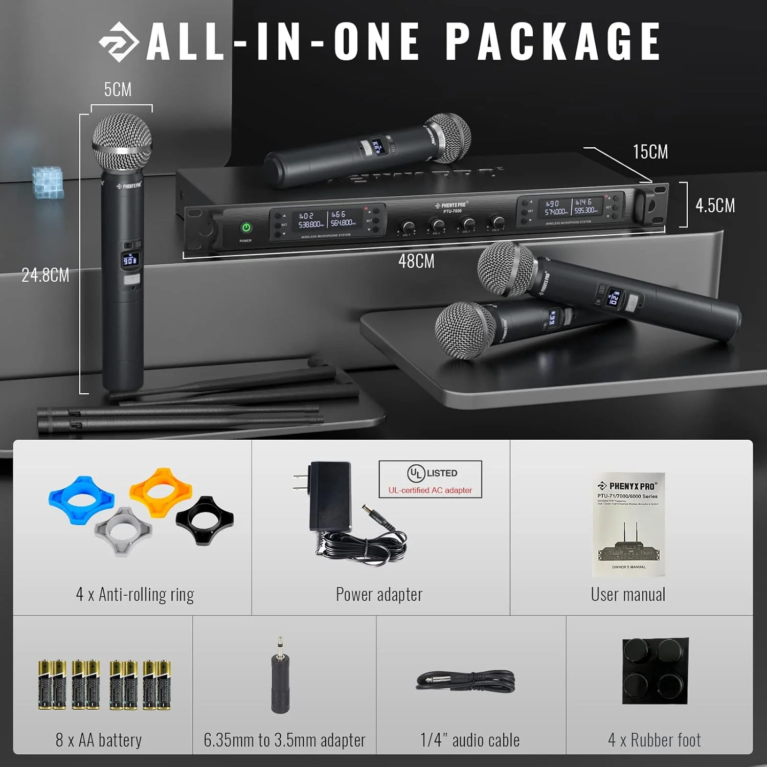سیستم میکروفون بی سیم Phenyx Pro، میکروفون بی سیم چهار کاناله، با 4x40 فرکانس UHF، اسکن خودکار، برد بلند 328 فوتی، 4 میکروفون دستی دینامیک برای آواز، کلیسا، کارائوکه (PTU-7000-4H) سیستم میکروفون بی سیم Phenyx Pro، میکروفون بی سیم چهار کاناله، با 4x40 فرکانس UHF، اسکن خودکار، برد بلند 328 فوتی، 4 میکروفون دستی دینامیک برای آواز، کلیسا، کارائوکه (PTU-7000-4H)