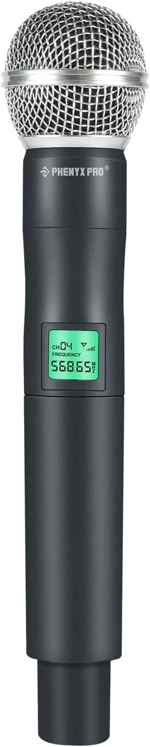 میکروفون بی سیم حرفه ای Phenyx Pro، میکروفون دینامیک UHF 568.65 مگاهرتز، میکروفون بی سیم فلزی، فرستنده میکروفون دستی برای سری PTU-5000/PTU-4000، پوشش 260 فوت