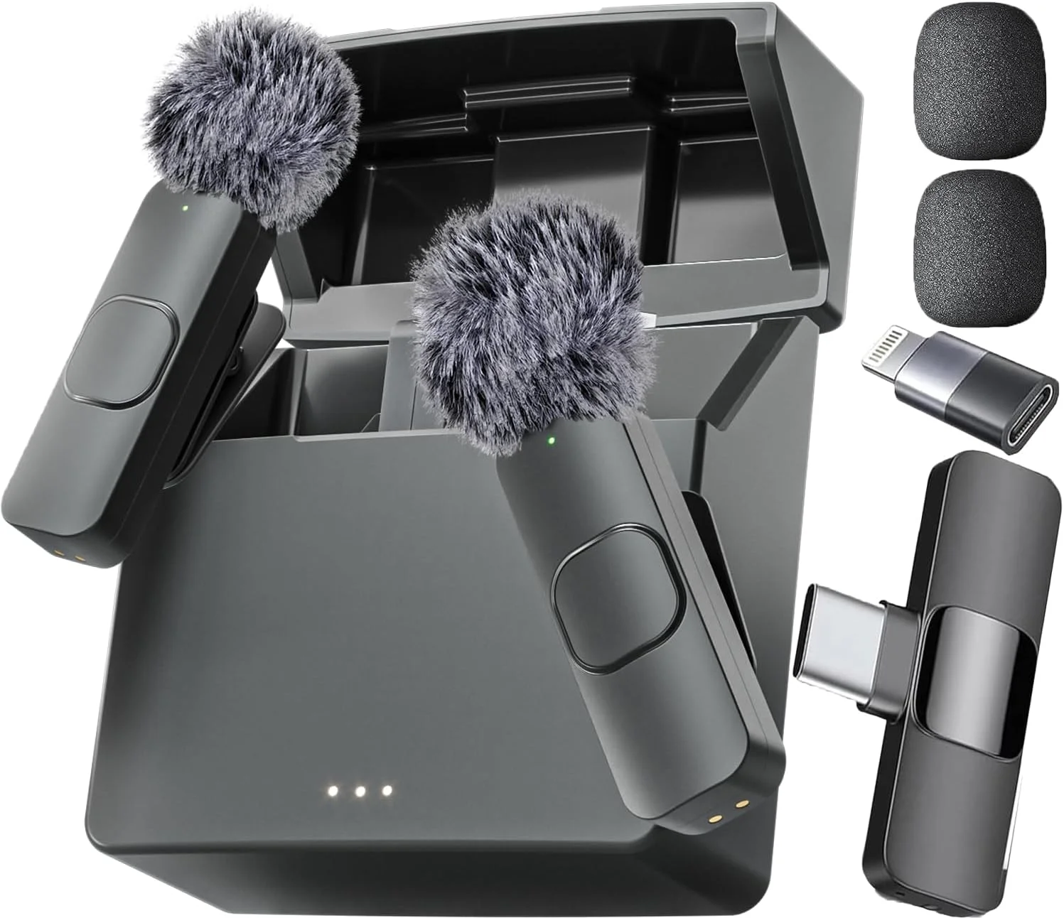 میکروفون بی سیم مینی Mic Pro برای آیفون، آیپد، اندروید، میکروفون یقه ای برای ضبط ویدیو - بسته 2 عددی میکروفون آیفون ضبط شفاف با USB-C برای پادکست، ASMR (همراه با جعبه شارژ)