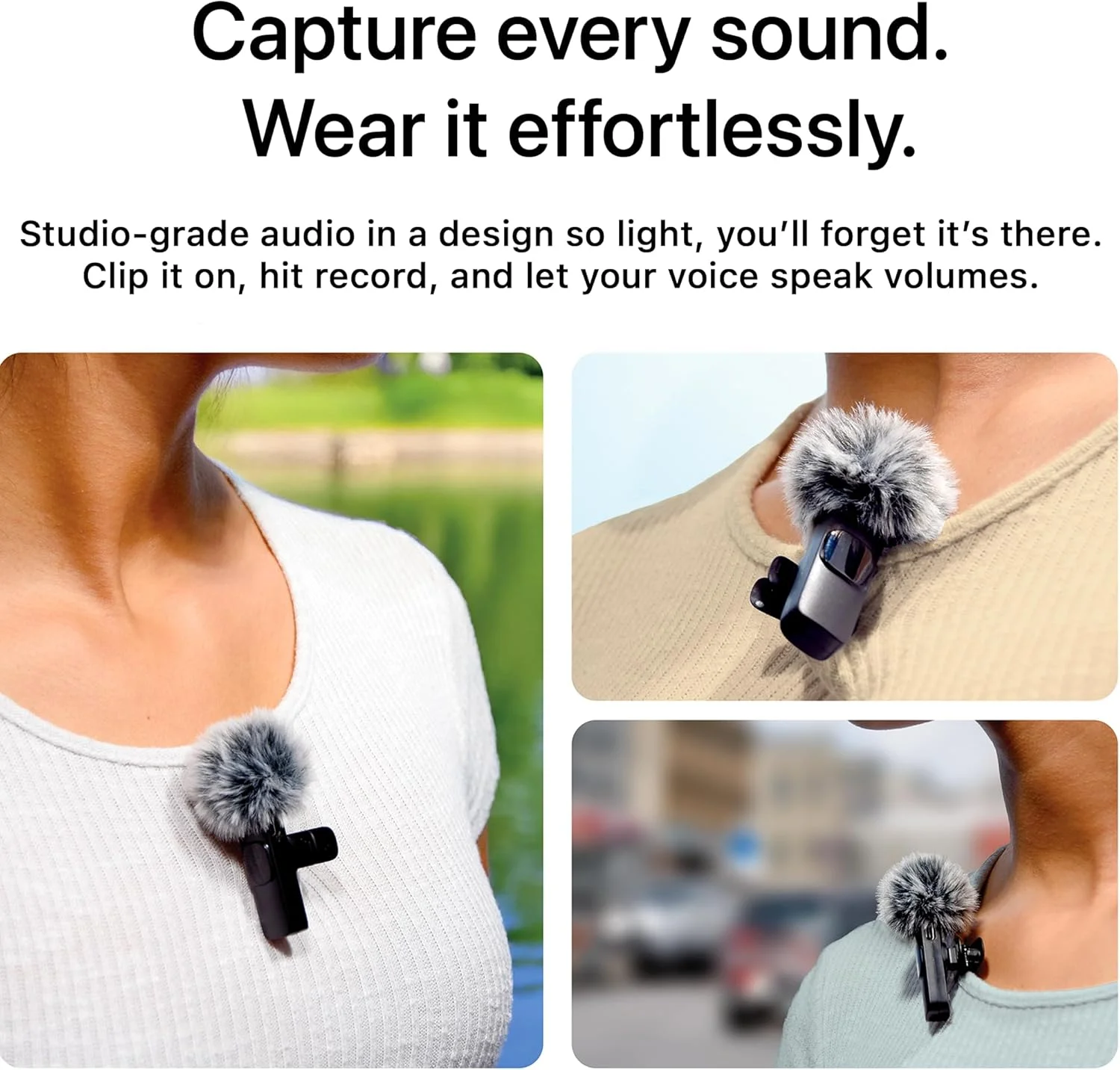 میکروفون بی سیم مینی Mic Pro برای آیفون، آیپد، اندروید، میکروفون یقه ای برای ضبط ویدیو - بسته 2 عددی میکروفون آیفون ضبط شفاف با USB-C برای پادکست، ASMR (همراه با جعبه شارژ)