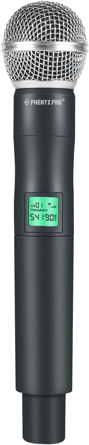 میکروفون بی سیم حرفه ای Phenyx Pro، میکروفون دینامیک UHF با فرکانس 541.9 مگاهرتز، میکروفون بی سیم فلزی، فرستنده میکروفون دستی برای سری PTU-5000/PTU-4000، پوشش 260 فوت