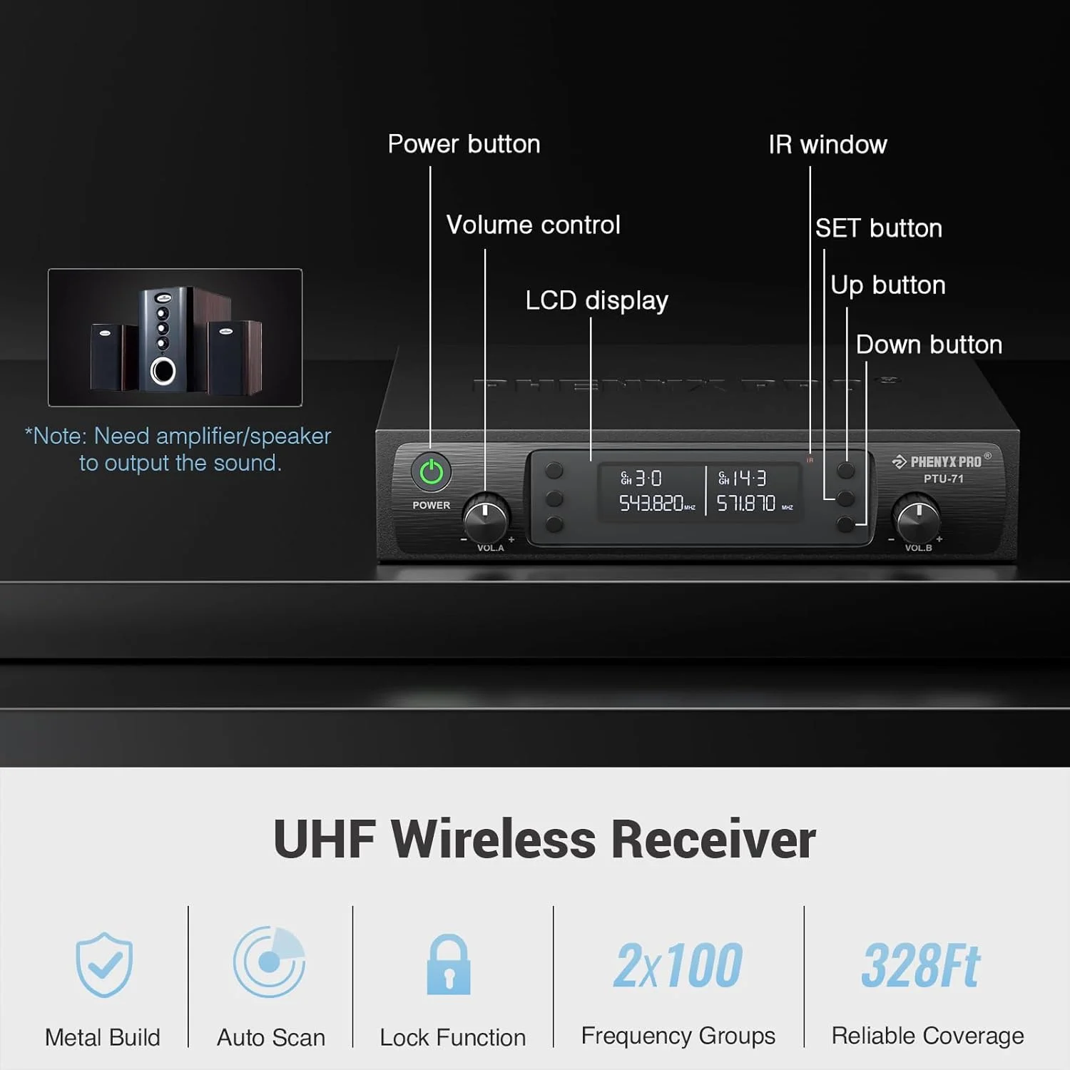 سیستم میکروفون بی سیم دوگانه UHF Phenyx Pro، ست میکروفون بی سیم با اسکن خودکار با 2x100 فرکانس، 2 بدنه و هدست/میکروفون یقه ای برای سخنرانی، آواز، کلیسا، دی جی (PTU-71-2B) سیستم میکروفون بی سیم دوگانه UHF Phenyx Pro، ست میکروفون بی سیم با اسکن خودکار با 2x100 فرکانس، 2 بدنه و هدست/میکروفون یقه ای برای سخنرانی، آواز، کلیسا، دی جی (PTU-71-2B)