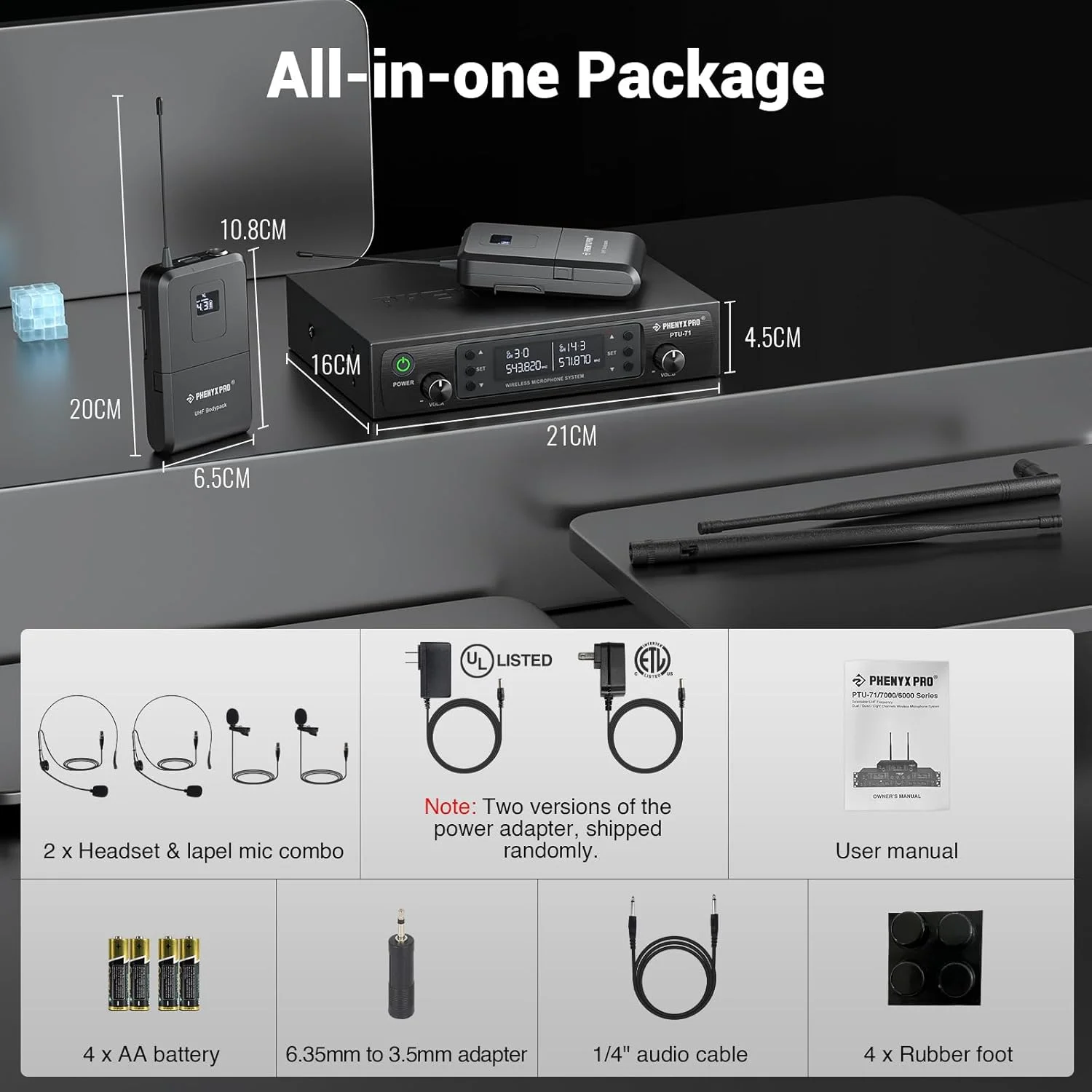 سیستم میکروفون بی سیم دوگانه UHF Phenyx Pro، ست میکروفون بی سیم با اسکن خودکار با 2x100 فرکانس، 2 بدنه و هدست/میکروفون یقه ای برای سخنرانی، آواز، کلیسا، دی جی (PTU-71-2B) سیستم میکروفون بی سیم دوگانه UHF Phenyx Pro، ست میکروفون بی سیم با اسکن خودکار با 2x100 فرکانس، 2 بدنه و هدست/میکروفون یقه ای برای سخنرانی، آواز، کلیسا، دی جی (PTU-71-2B)
