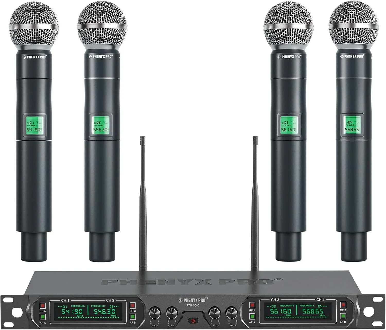 سیستم میکروفون بی سیم دوگانه UHF Phenyx Pro، میکروفون های بی سیم برای عملکرد حرفه ای برد بلند 250 فوتی، چند کاناله، ساخت فلزی، عمر باتری 16 ساعته، ایده آل برای آدرس عمومی (PTU-71-Newï¼â€°