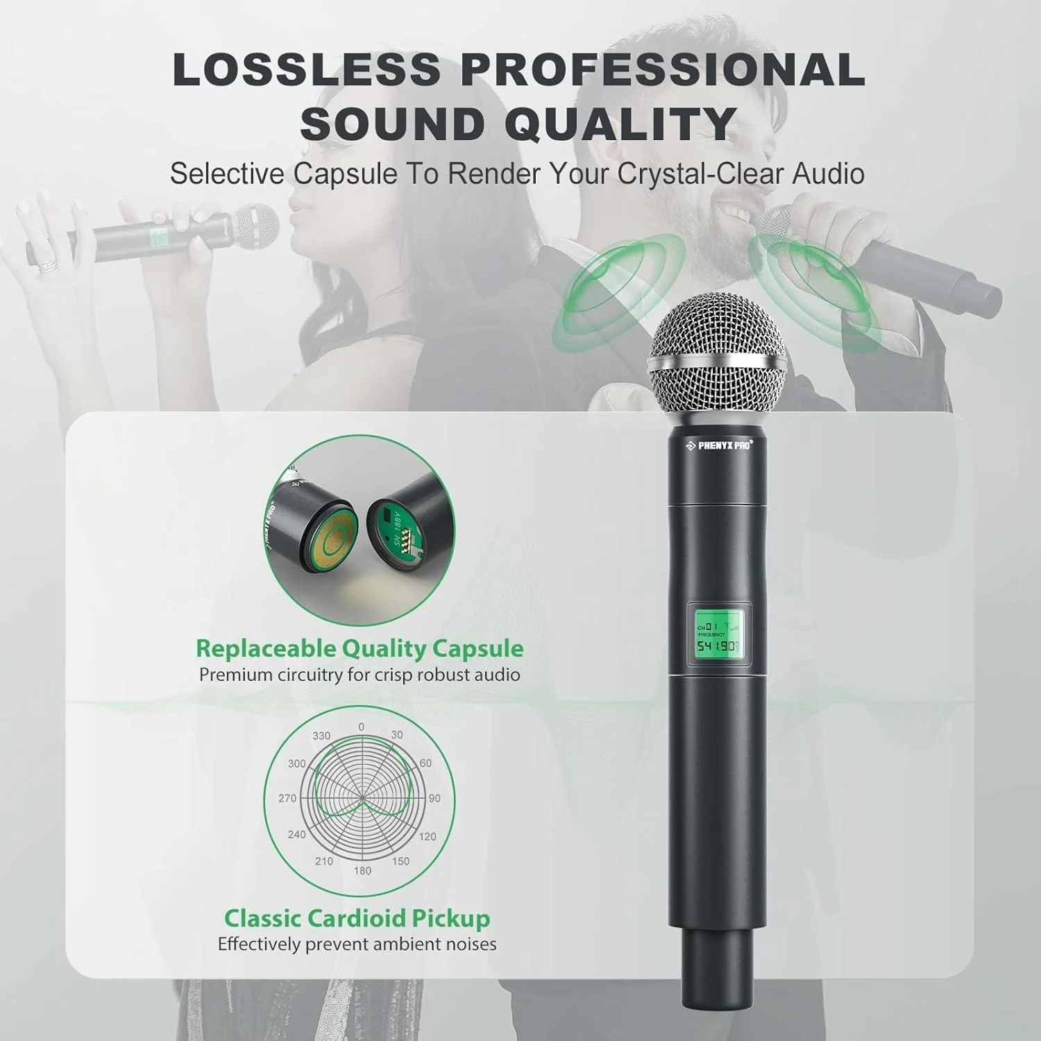 سیستم میکروفون بی سیم Phenyx Pro، میکروفون بی سیم UHF 8 کاناله با میکروفون های دستی فلزی، میکروفون دینامیک با فرکانس ثابت برای کارائوکه، کلیسا، آواز، دی جی، برد 260 فوت (PTU-4000A) سیستم میکروفون بی سیم Phenyx Pro، میکروفون بی سیم UHF 8 کاناله با میکروفون های دستی فلزی، میکروفون دینامیک با فرکانس ثابت برای کارائوکه، کلیسا، آواز، دی جی، برد 260 فوت (PTU-4000A)