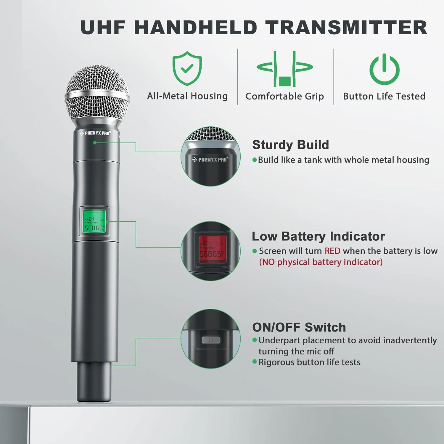سیستم میکروفون بی سیم Phenyx Pro، 4 کانال UHF، مجموعه میکروفون بی سیم با چهار میکروفون دستی، بدنه تمام فلزی، فرکانس ثابت، برد بلند 260 فوت، ایده آل برای کلیسا، کارائوکه، عروسی ها، رویدادها (PTU-5000A) سیستم میکروفون بی سیم Phenyx Pro، 4 کانال UHF، مجموعه میکروفون بی سیم با چهار میکروفون دستی، بدنه تمام فلزی، فرکانس ثابت، برد بلند 260 فوت، ایده آل برای کلیسا، کارائوکه، عروسی ها، رویدادها (PTU-5000A)