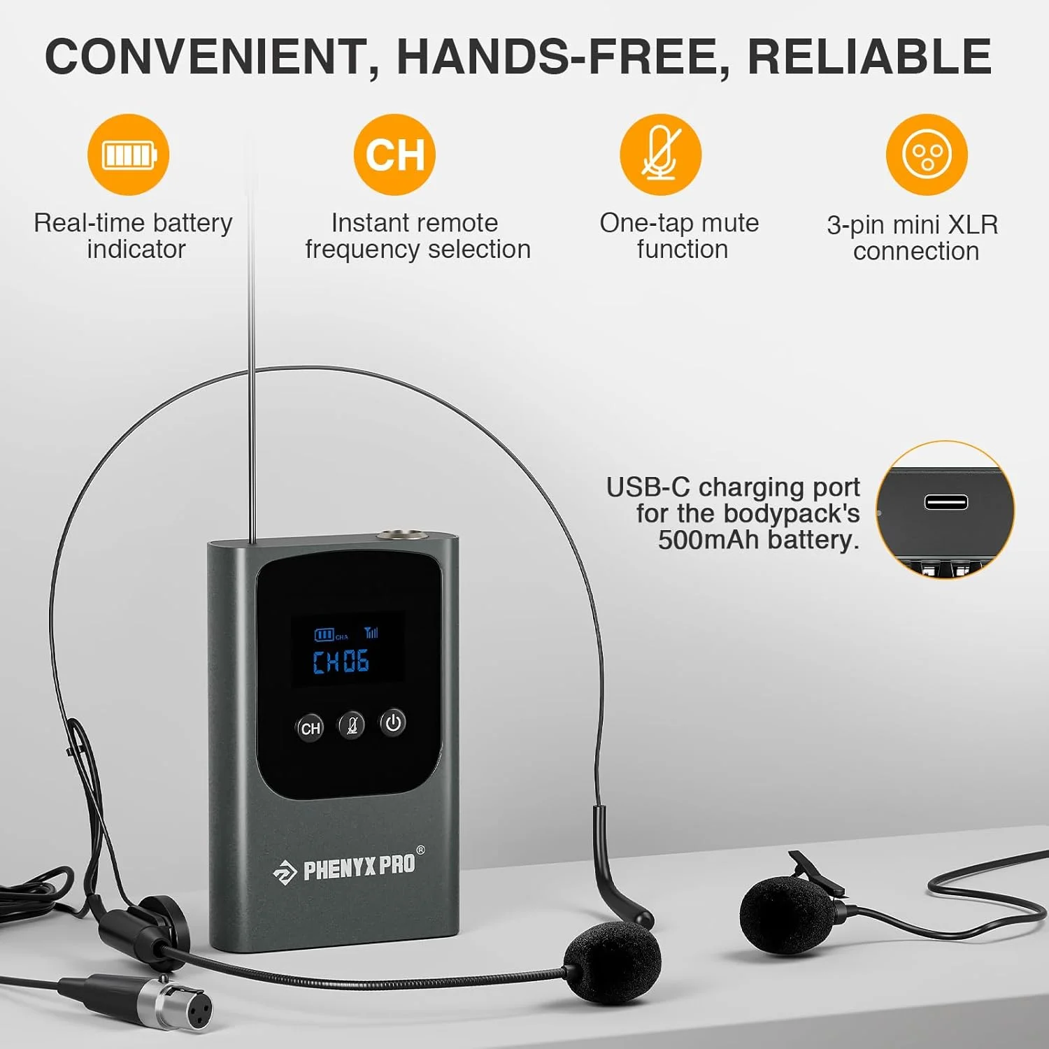 سیستم میکروفون بی سیم دیجیتال تک کاناله Phenyx Pro، با گیرنده مینی، فرستنده بدنه، 15 کانال در باند UHF 900MHz، میکروفون هدست/یقه ای برای کارائوکه، خواننده، کلیسا، عروسی (PDP-1-1B) سیستم میکروفون بی سیم دیجیتال تک کاناله Phenyx Pro، با گیرنده مینی، فرستنده بدنه، 15 کانال در باند UHF 900MHz، میکروفون هدست/یقه ای برای کارائوکه، خواننده، کلیسا، عروسی (PDP-1-1B)