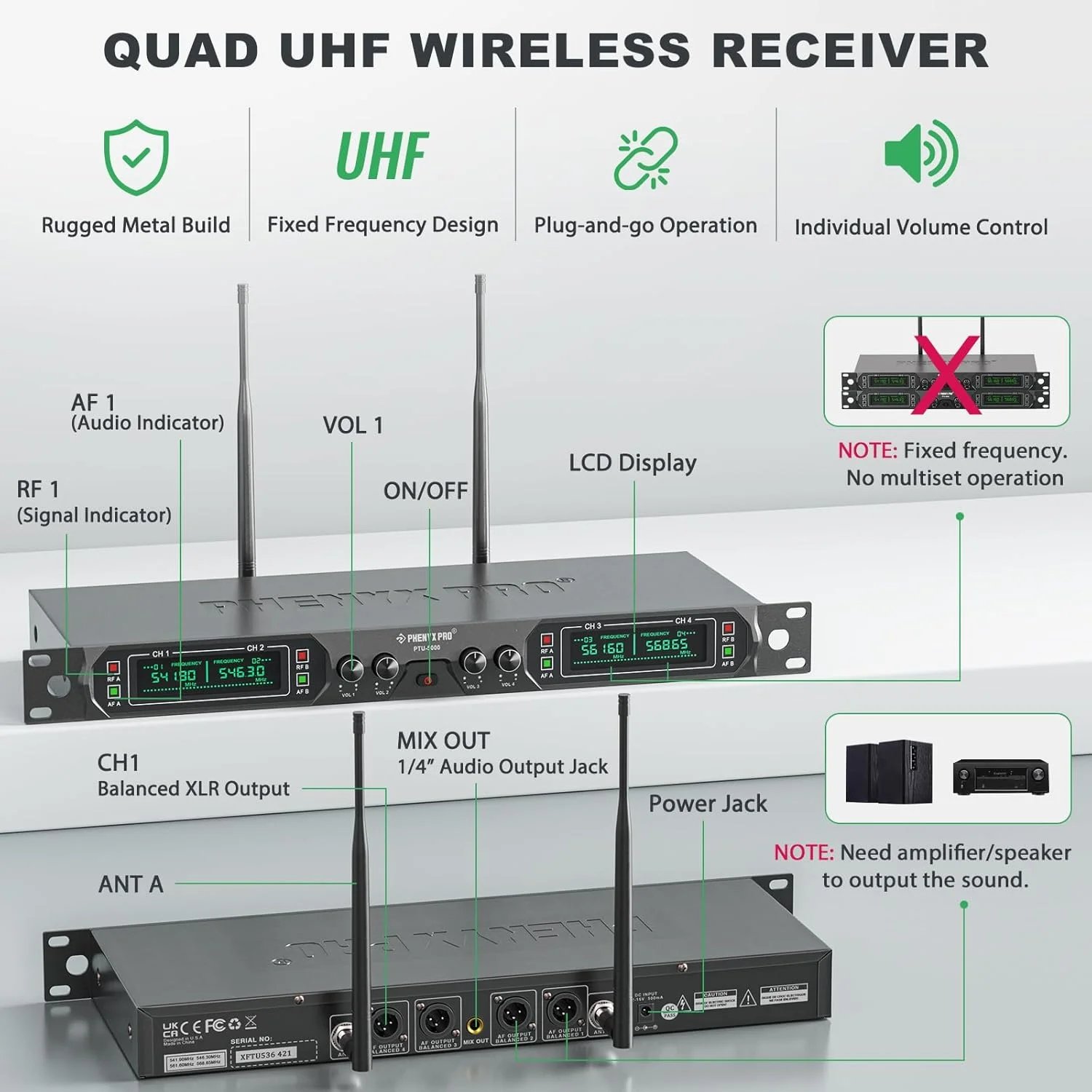 سیستم میکروفون بی سیم Phenyx Pro، 4 کانال UHF، مجموعه میکروفون بی سیم با چهار میکروفون دستی، بدنه تمام فلزی، فرکانس ثابت، برد بلند 260 فوت، ایده آل برای کلیسا، کارائوکه، عروسی ها، رویدادها (PTU-5000A) سیستم میکروفون بی سیم Phenyx Pro، 4 کانال UHF، مجموعه میکروفون بی سیم با چهار میکروفون دستی، بدنه تمام فلزی، فرکانس ثابت، برد بلند 260 فوت، ایده آل برای کلیسا، کارائوکه، عروسی ها، رویدادها (PTU-5000A)