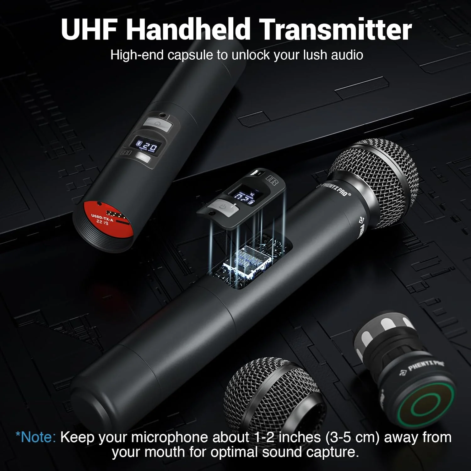 سیستم میکروفون بی سیم دوگانه UHF Phenyx Pro، میکروفون های بی سیم برای عملکرد حرفه ای برد بلند 250 فوتی، چند کاناله، ساخت فلزی، عمر باتری 16 ساعته، ایده آل برای آدرس عمومی (PTU-71-Newï¼â€°