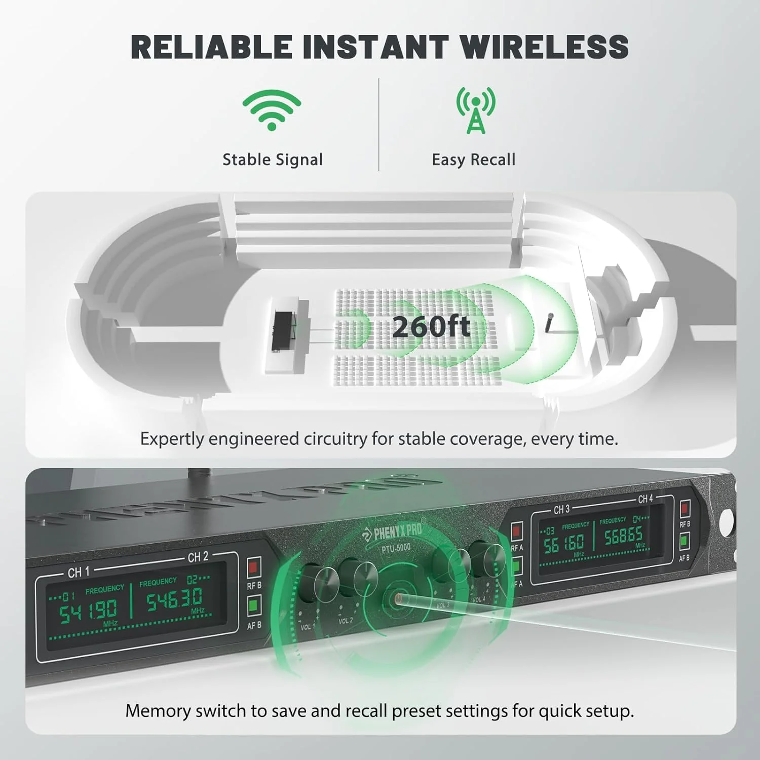 سیستم میکروفون بی سیم Phenyx Pro، 4 کانال UHF، مجموعه میکروفون بی سیم با چهار میکروفون دستی، بدنه تمام فلزی، فرکانس ثابت، برد بلند 260 فوت، ایده آل برای کلیسا، کارائوکه، عروسی ها، رویدادها (PTU-5000A) سیستم میکروفون بی سیم Phenyx Pro، 4 کانال UHF، مجموعه میکروفون بی سیم با چهار میکروفون دستی، بدنه تمام فلزی، فرکانس ثابت، برد بلند 260 فوت، ایده آل برای کلیسا، کارائوکه، عروسی ها، رویدادها (PTU-5000A)