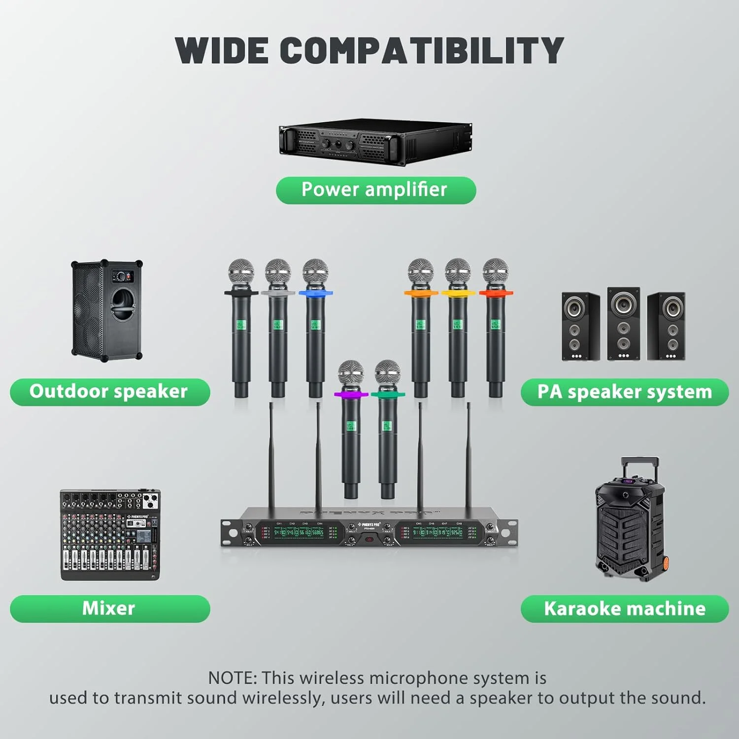 سیستم میکروفون بی سیم Phenyx Pro، میکروفون بی سیم UHF 8 کاناله با میکروفون های دستی فلزی، میکروفون دینامیک با فرکانس ثابت برای کارائوکه، کلیسا، آواز، دی جی، برد 260 فوت (PTU-4000A) سیستم میکروفون بی سیم Phenyx Pro، میکروفون بی سیم UHF 8 کاناله با میکروفون های دستی فلزی، میکروفون دینامیک با فرکانس ثابت برای کارائوکه، کلیسا، آواز، دی جی، برد 260 فوت (PTU-4000A)