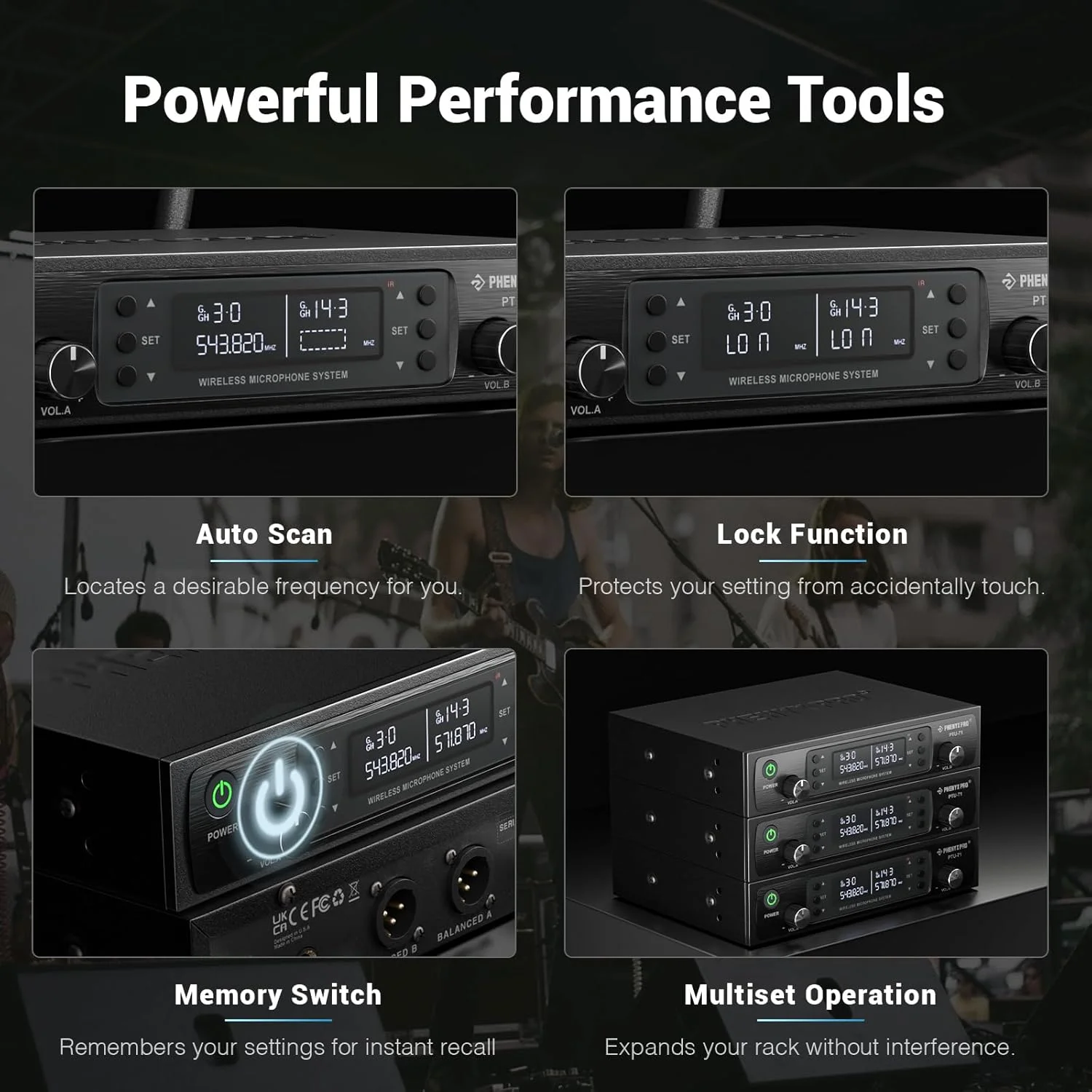 سیستم میکروفون بی سیم دوگانه UHF Phenyx Pro، میکروفون های بی سیم برای عملکرد حرفه ای برد بلند 250 فوتی، چند کاناله، ساخت فلزی، عمر باتری 16 ساعته، ایده آل برای آدرس عمومی (PTU-71-Newï¼â€°