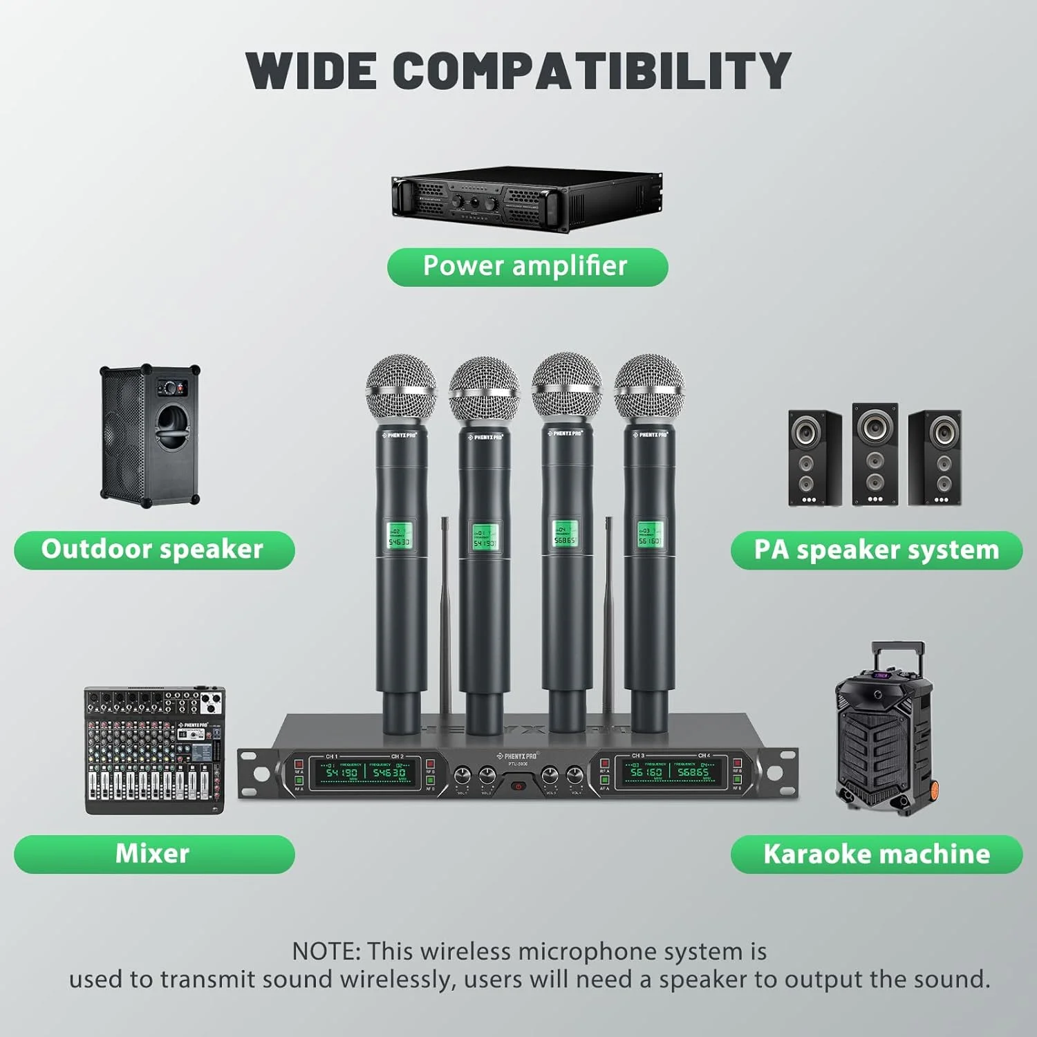 سیستم میکروفون بی سیم Phenyx Pro، 4 کانال UHF، مجموعه میکروفون بی سیم با چهار میکروفون دستی، بدنه تمام فلزی، فرکانس ثابت، برد بلند 260 فوت، ایده آل برای کلیسا، کارائوکه، عروسی ها، رویدادها (PTU-5000A) سیستم میکروفون بی سیم Phenyx Pro، 4 کانال UHF، مجموعه میکروفون بی سیم با چهار میکروفون دستی، بدنه تمام فلزی، فرکانس ثابت، برد بلند 260 فوت، ایده آل برای کلیسا، کارائوکه، عروسی ها، رویدادها (PTU-5000A)