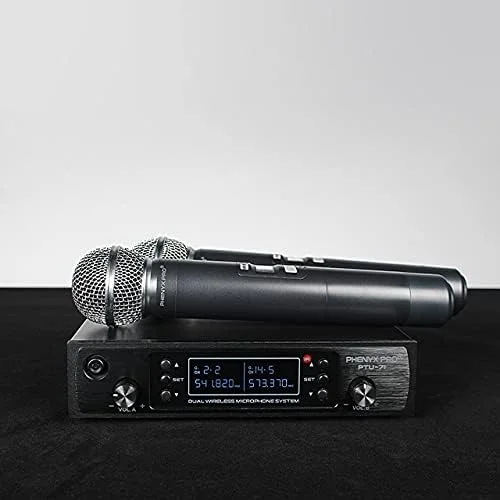 سیستم میکروفون بی سیم دوگانه UHF Phenyx Pro، میکروفون های بی سیم برای عملکرد حرفه ای برد بلند 250 فوتی، چند کاناله، ساخت فلزی، عمر باتری 16 ساعته، ایده آل برای آدرس عمومی (PTU-71-Newï¼â€°