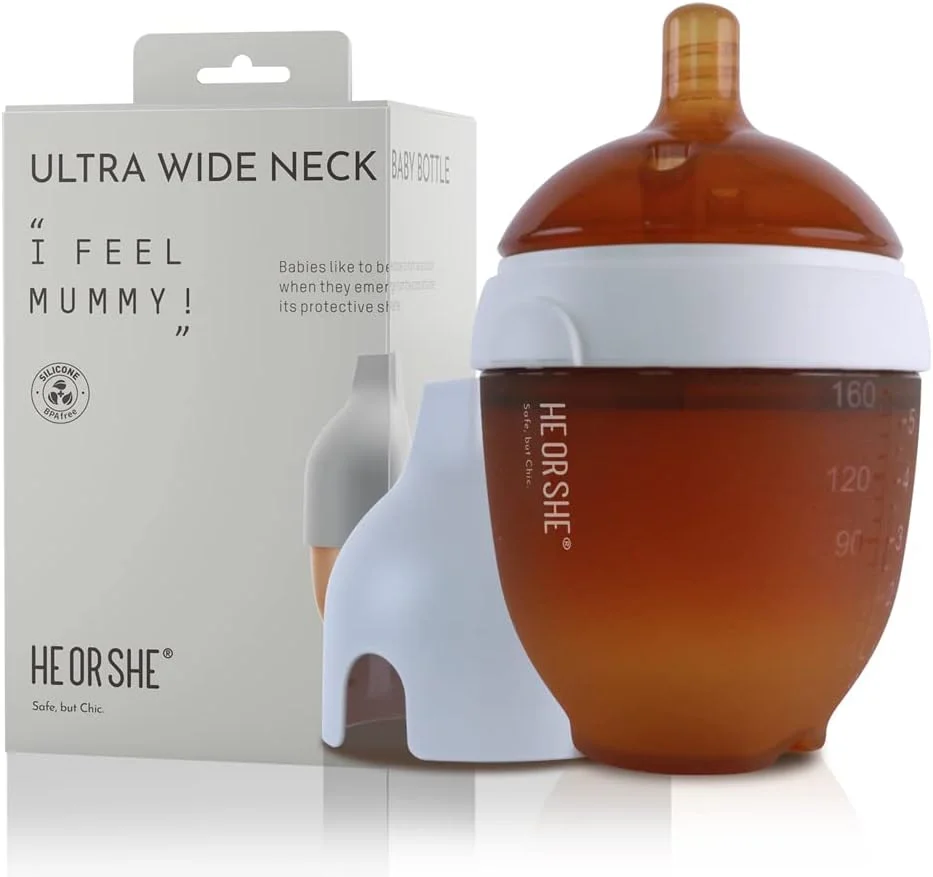 بطری سیلیکونی کودک HE OR SHE - بطری های ضد نفخ - بطری های 150 میلی لیتری - بطری شیردهی نرم - دهانه پهن، مونتاژ و تمیز کردن آسان با درپوش خاکستری بطری سیلیکونی کودک HE OR SHE - بطری های ضد نفخ - بطری های 150 میلی لیتری - بطری شیردهی نرم - دهانه پهن، مونتاژ و تمیز کردن آسان با درپوش خاکستری