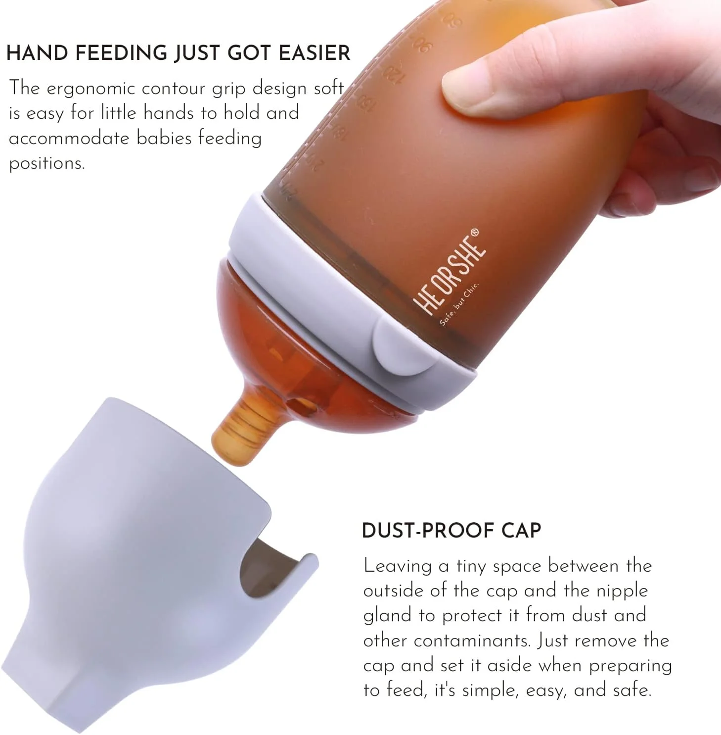 بطری سیلیکونی کودک HE OR SHE - بطری های ضد نفخ - بطری های 150 میلی لیتری - بطری شیردهی نرم - دهانه پهن، مونتاژ و تمیز کردن آسان با درپوش خاکستری بطری سیلیکونی کودک HE OR SHE - بطری های ضد نفخ - بطری های 150 میلی لیتری - بطری شیردهی نرم - دهانه پهن، مونتاژ و تمیز کردن آسان با درپوش خاکستری