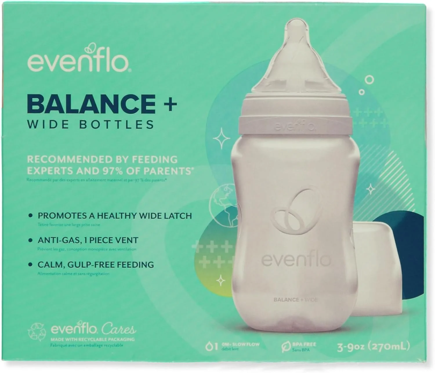 بطری های گردن پهن Evenflo Balance Plus بسته 3 عددی - سفید، تک سایز