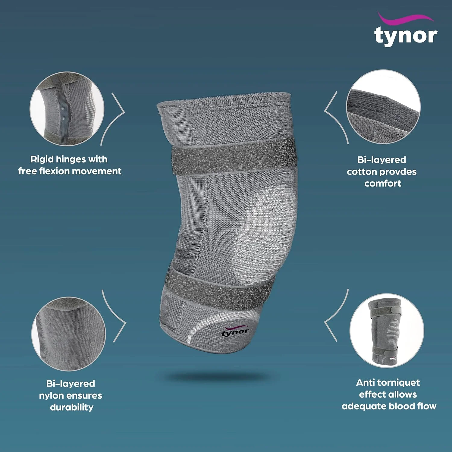 زانوبند لولایی سخت Tynor، خاکستری، سایز XL، 1 عدد زانوبند لولایی سخت Tynor، خاکستری، سایز XL، 1 عدد