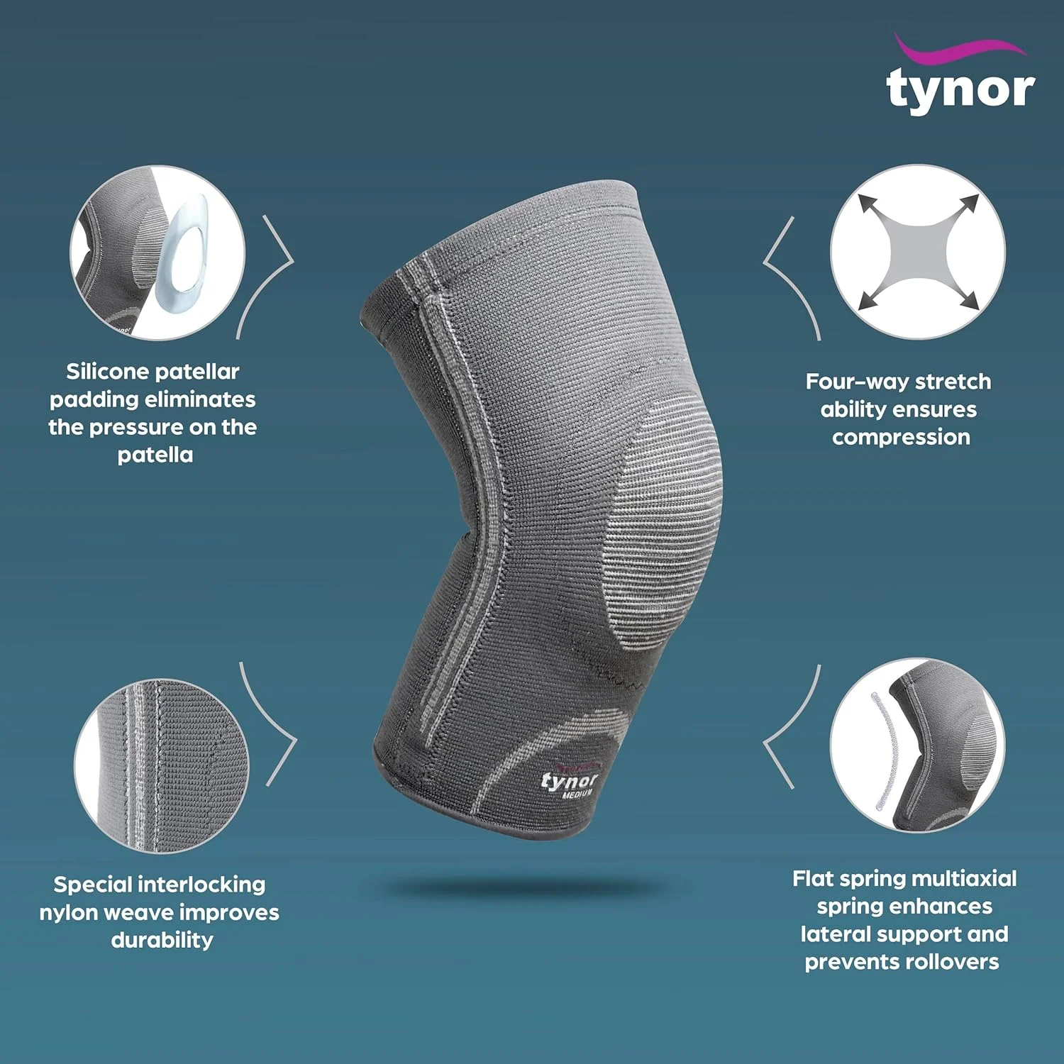 زانوبند کشی Tynor با حلقه کشکک، خاکستری، بزرگ، 1 عدد زانوبند کشی Tynor با حلقه کشکک، خاکستری، بزرگ، 1 عدد