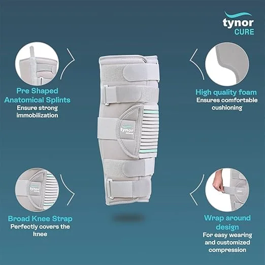 زانوبند ثابت کننده Tynor، 19 اینچ، تمام پا، خاکستری، متوسط، 1 عدد