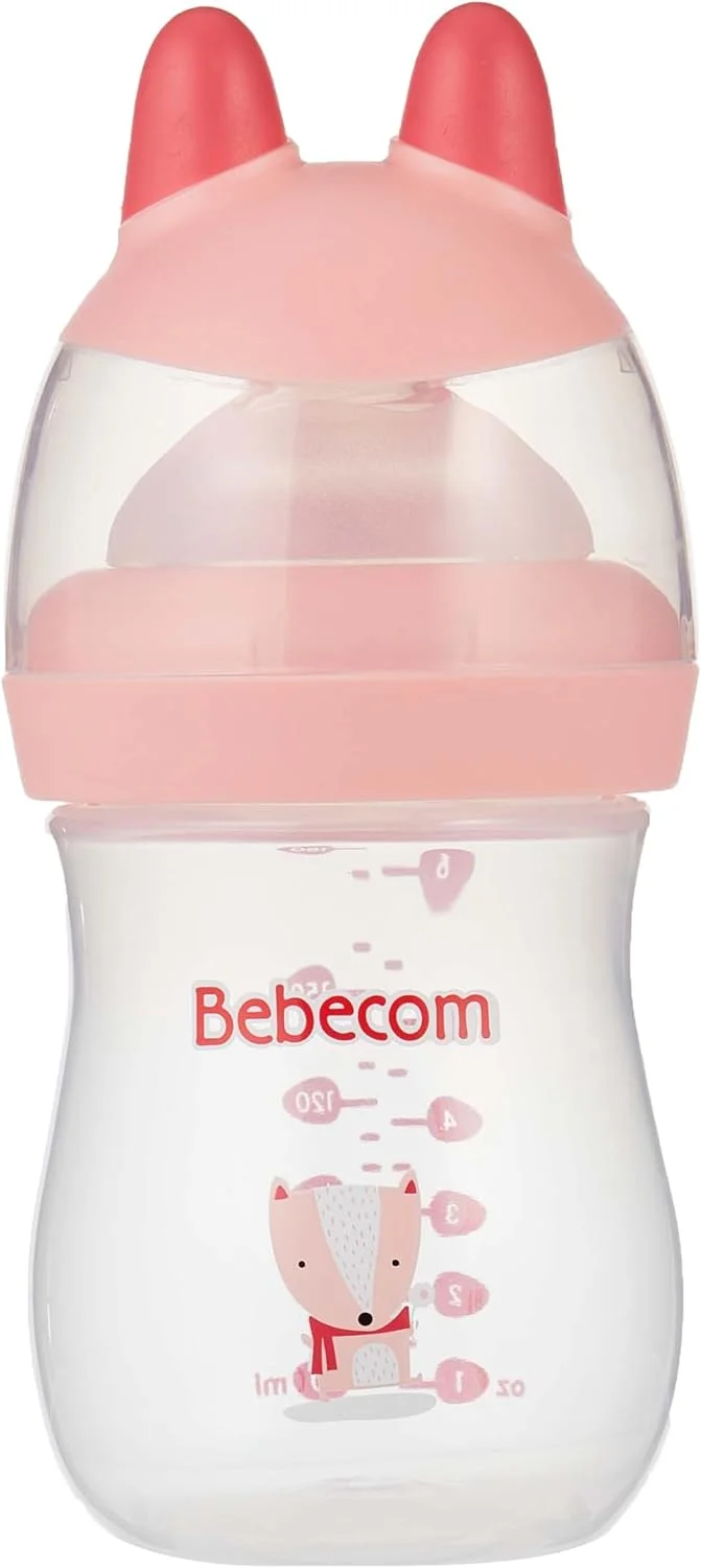 شیشه شیر دهانه عریض Bebecom، درب طرح حیوانات، 180 میلی لیتر - رنگ های متنوع