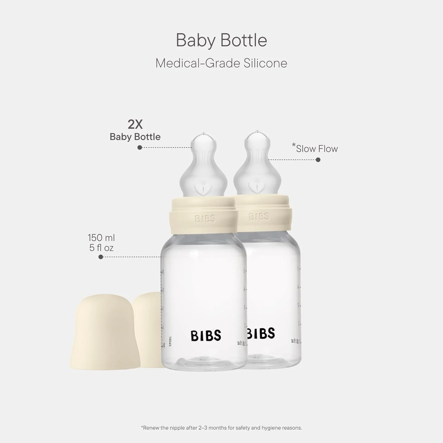 شیشه شیر کودک BIBS 150 میلی لیتر بسته 2 عددی سرشیشه سیلیکونی - ست شیشه شیر ضد کولیک بدون BPA جریان آهسته سبک و تمیز کردن آسان مناسب برای نوزادان از 0 سال - عاجی شیشه شیر کودک BIBS 150 میلی لیتر بسته 2 عددی سرشیشه سیلیکونی - ست شیشه شیر ضد کولیک بدون BPA جریان آهسته سبک و تمیز کردن آسان مناسب برای نوزادان از 0 سال - عاجی