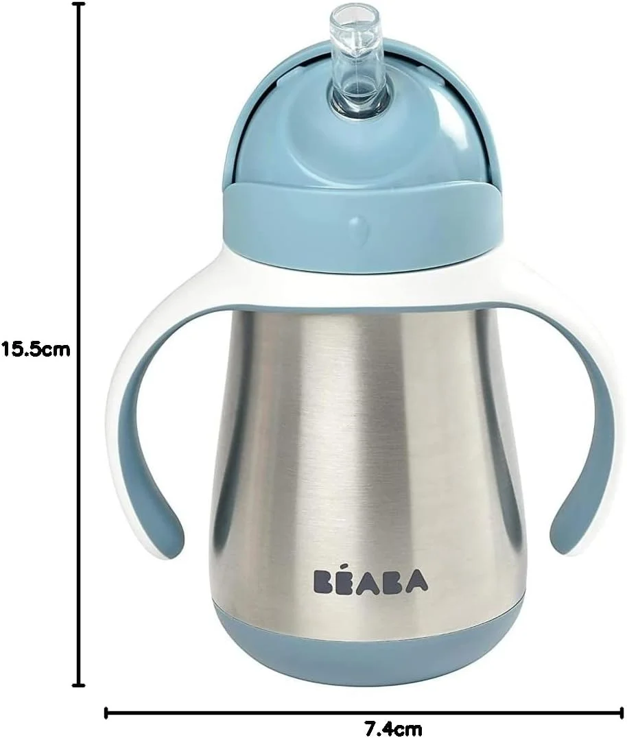 لیوان نی دار استیل کودک بئابا 250 میلی لیتر 8+ ماه آبی بادی