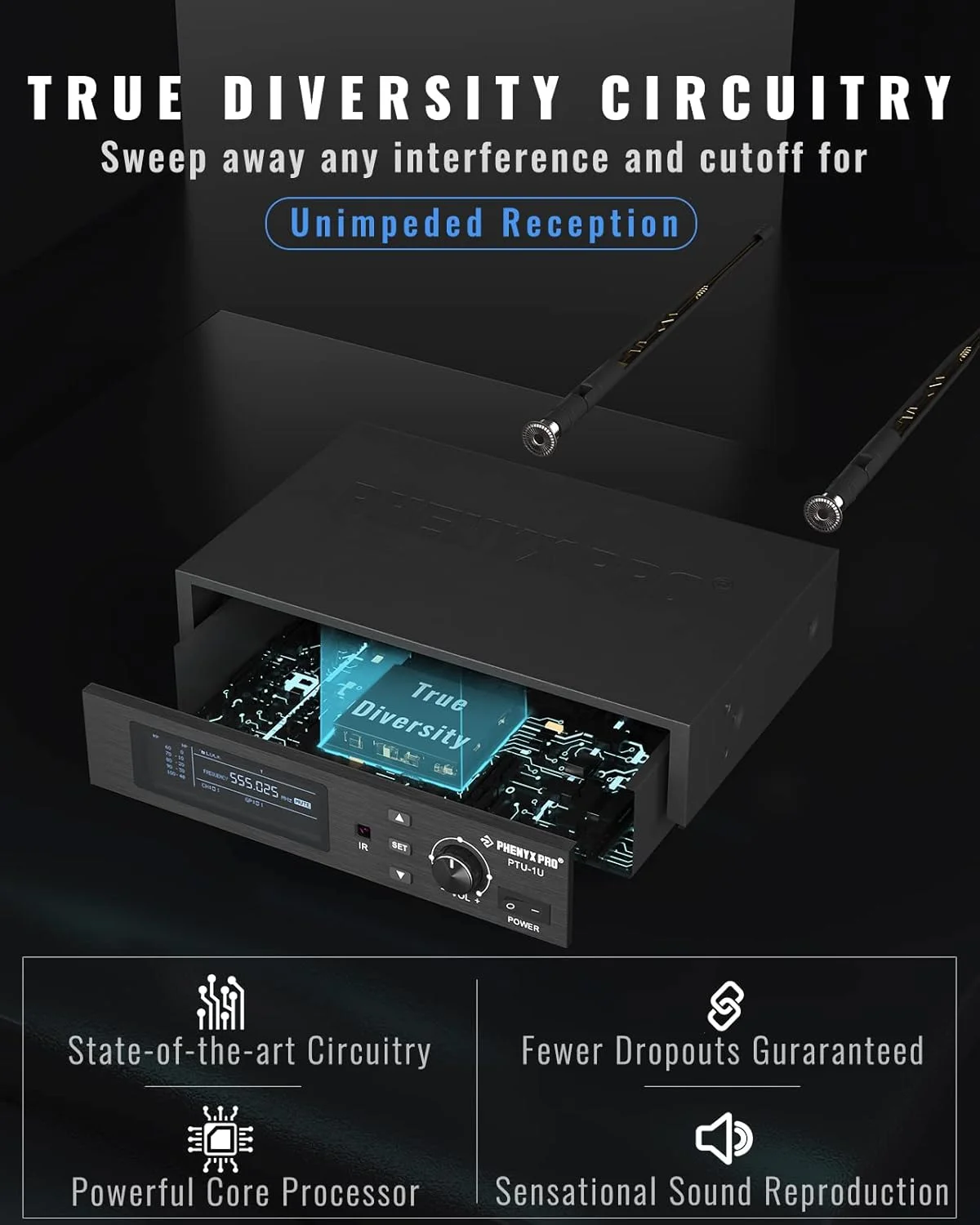 سیستم میکروفون بی سیم True Diversity Phenyx Pro با 1000 کانال قابل تنظیم، مجموعه میکروفون بی سیم تک با اسکن خودکار، میکروفون دینامیک حرفه ای UHF برای آواز، استیج و استودیو (PTU-1U) سیستم میکروفون بی سیم True Diversity Phenyx Pro با 1000 کانال قابل تنظیم، مجموعه میکروفون بی سیم تک با اسکن خودکار، میکروفون دینامیک حرفه ای UHF برای آواز، استیج و استودیو (PTU-1U)