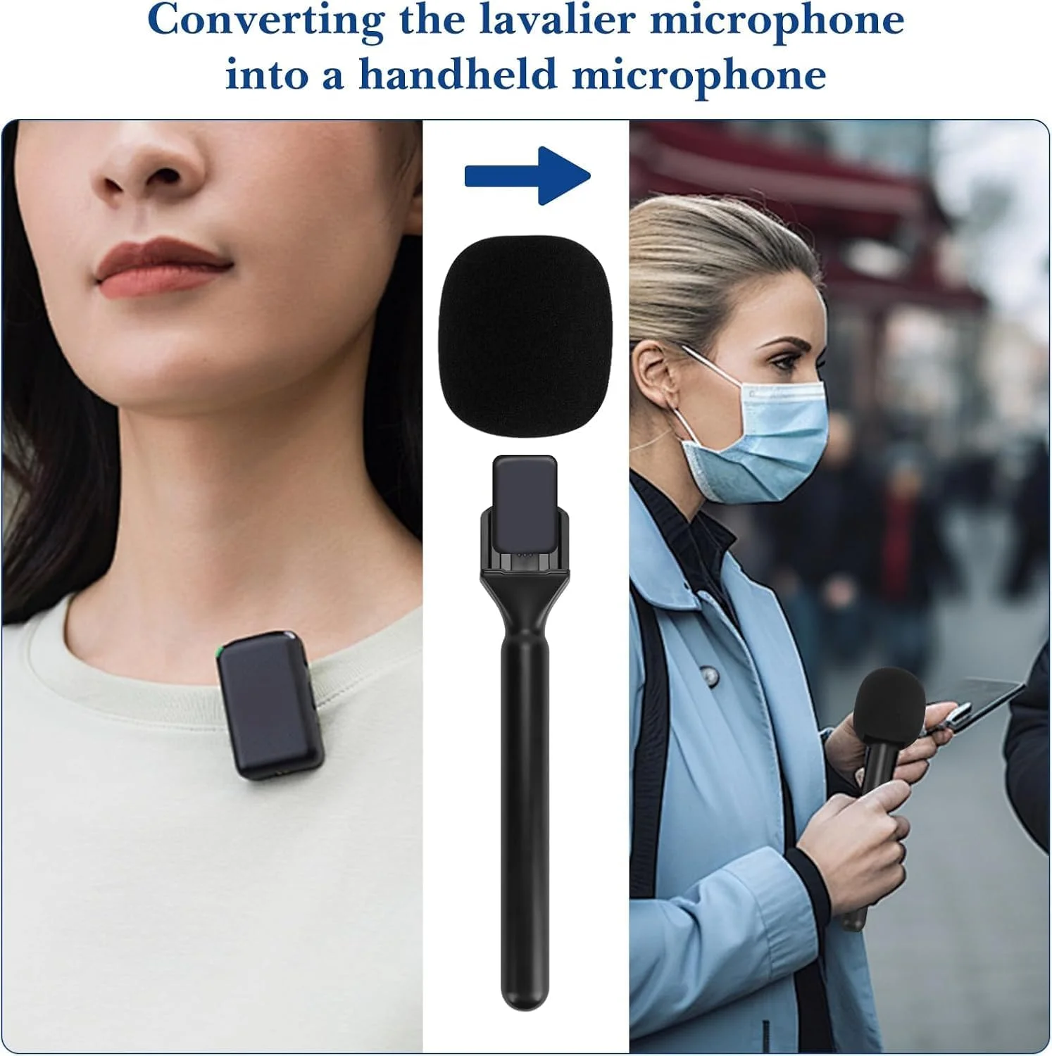 آداپتور میکروفون بی سیم برای مصاحبه، پایه دستی با بادگیر، سازگار با DJI MIC 1، MIC 2، Rode Wireless GO II، مشکی