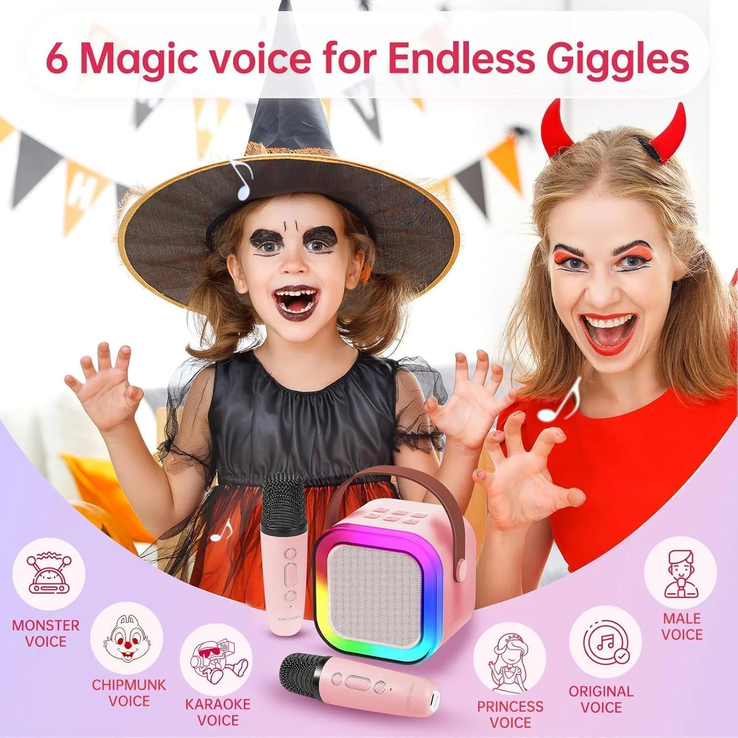 دستگاه کارائوکه کودکانه با بلندگوی بلوتوث، میکروفون بیسیم، طراحی قابل حمل، صورتی دستگاه کارائوکه کودکانه با بلندگوی بلوتوث، میکروفون بیسیم، طراحی قابل حمل، صورتی