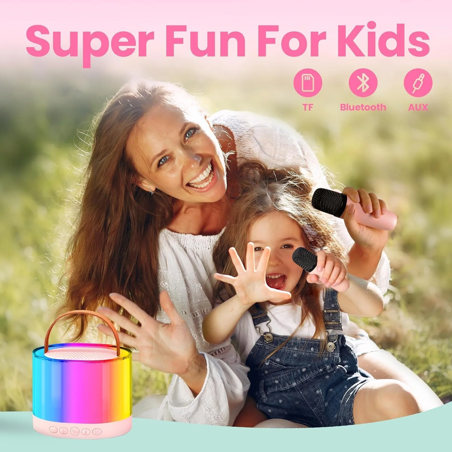 دستگاه کارائوکه کودکانه با چراغ های رنگارنگ و 2 میکروفون بی سیم - هدیه تولد عالی و سرگرمی مهمانی دستگاه کارائوکه کودکانه با چراغ های رنگارنگ و 2 میکروفون بی سیم - هدیه تولد عالی و سرگرمی مهمانی