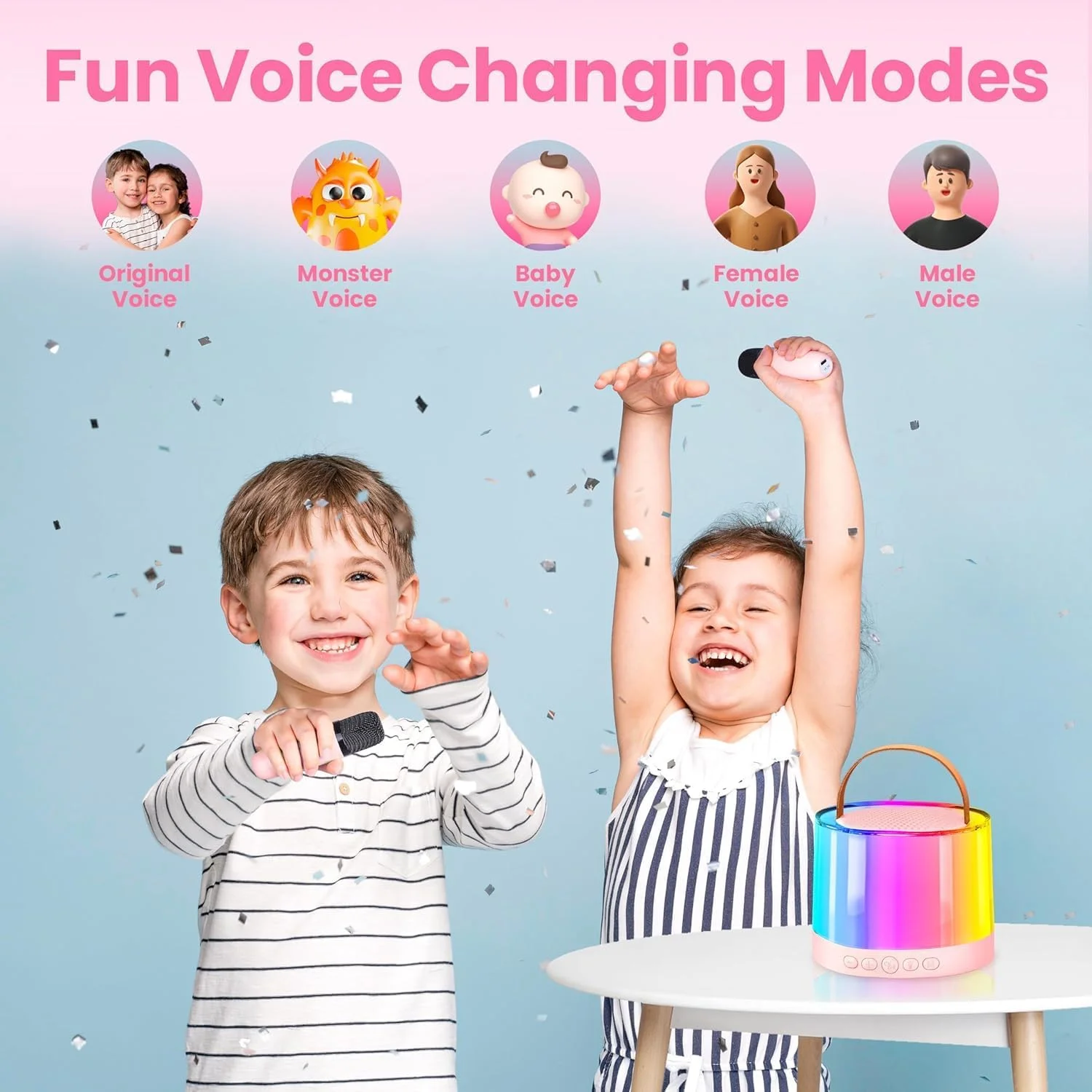 دستگاه کارائوکه کودکانه با چراغ های رنگارنگ و 2 میکروفون بی سیم - هدیه تولد عالی و سرگرمی مهمانی دستگاه کارائوکه کودکانه با چراغ های رنگارنگ و 2 میکروفون بی سیم - هدیه تولد عالی و سرگرمی مهمانی